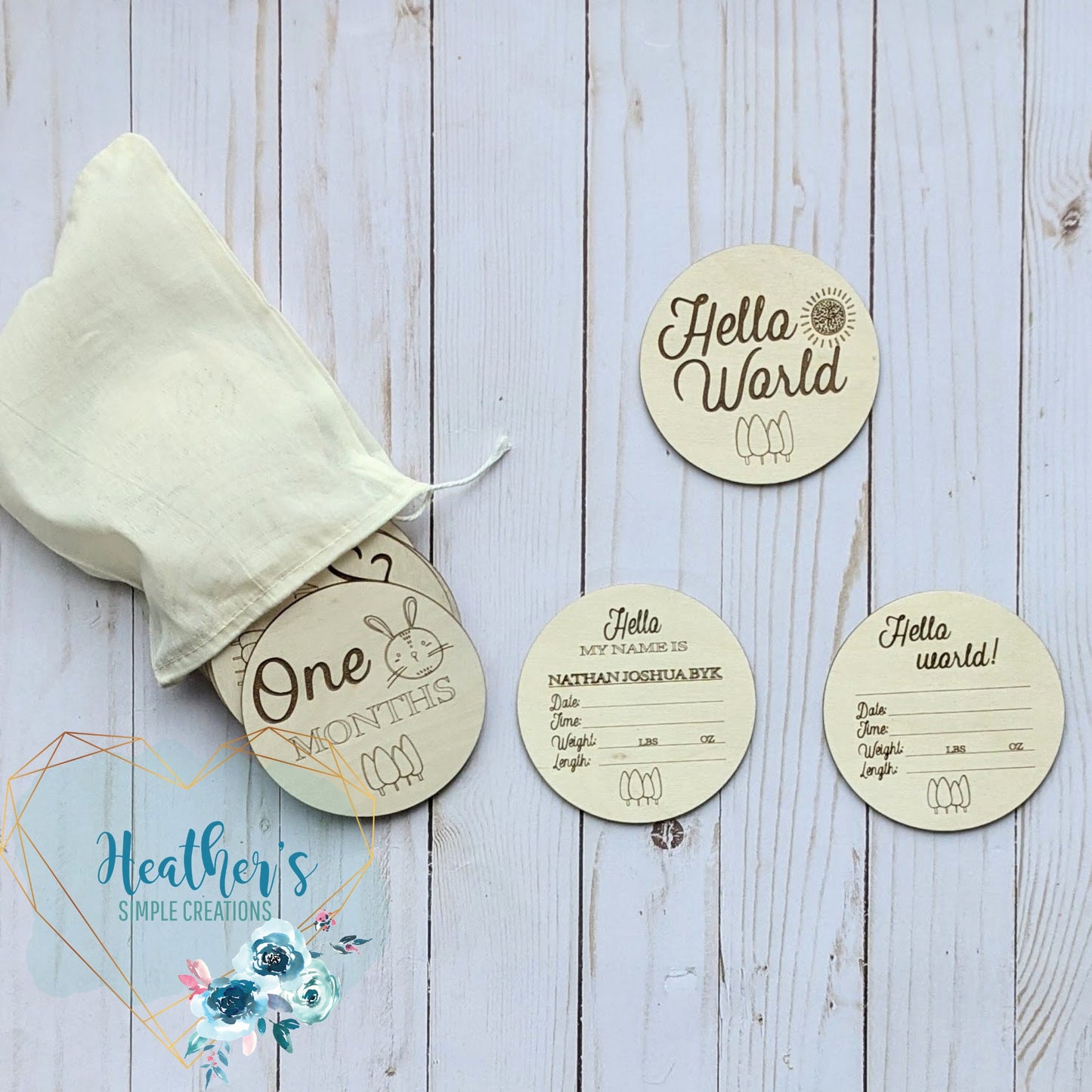 Baby Monthly Milestone Markers - Baby Milestone Discs - Wooden - Newborn Photo - Birth Announcement - Woodland Nursery Decor - Birth Stat