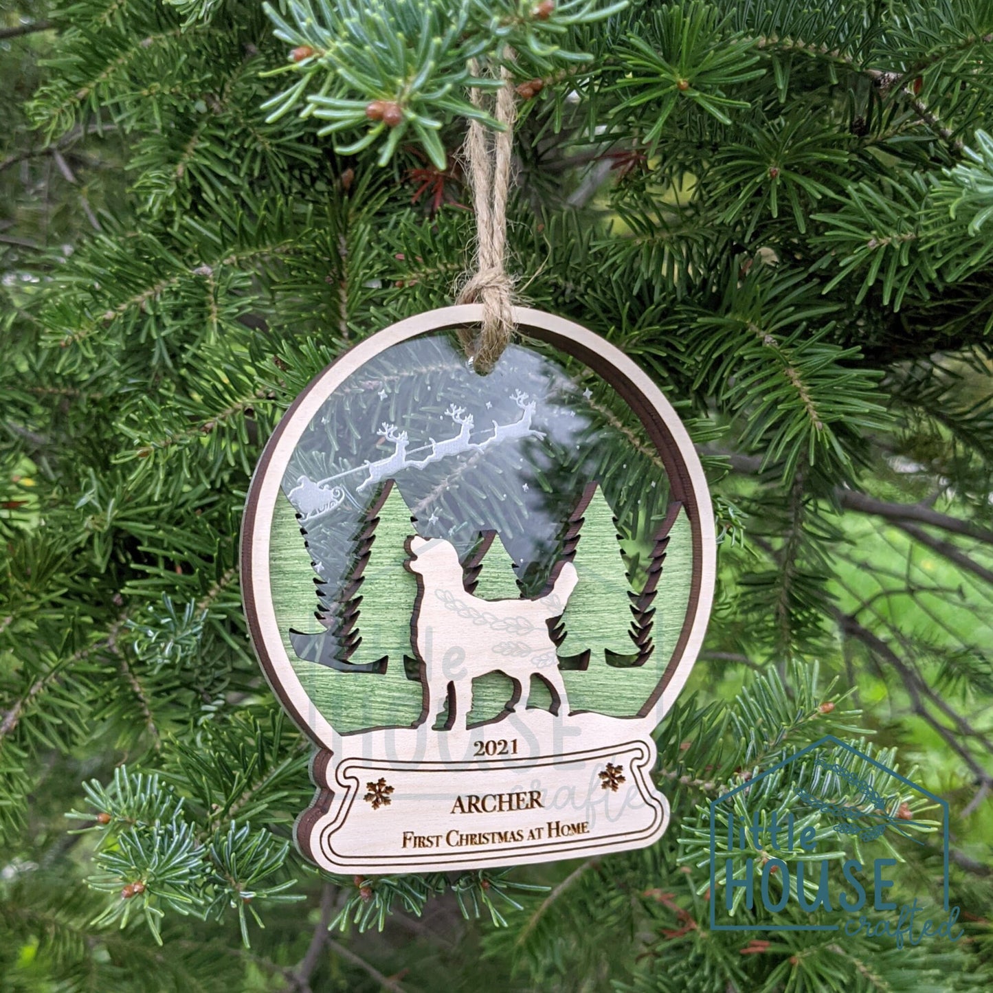 Pet Christmas Ornament - Dog - Cat -Snow globe- Custom - Santa - Santa Paws - Memorial - Memory - Keepsake - 3D Wooden - Layered Ornament -