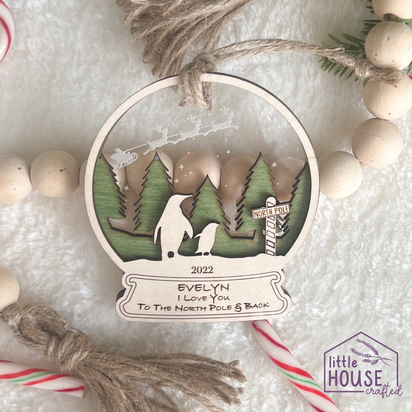 Christmas Ornament - North Pole - Family Ornament - Love you to the North Pole - Christmas Wooden Ornament - Polar Bears - Holiday Gifts