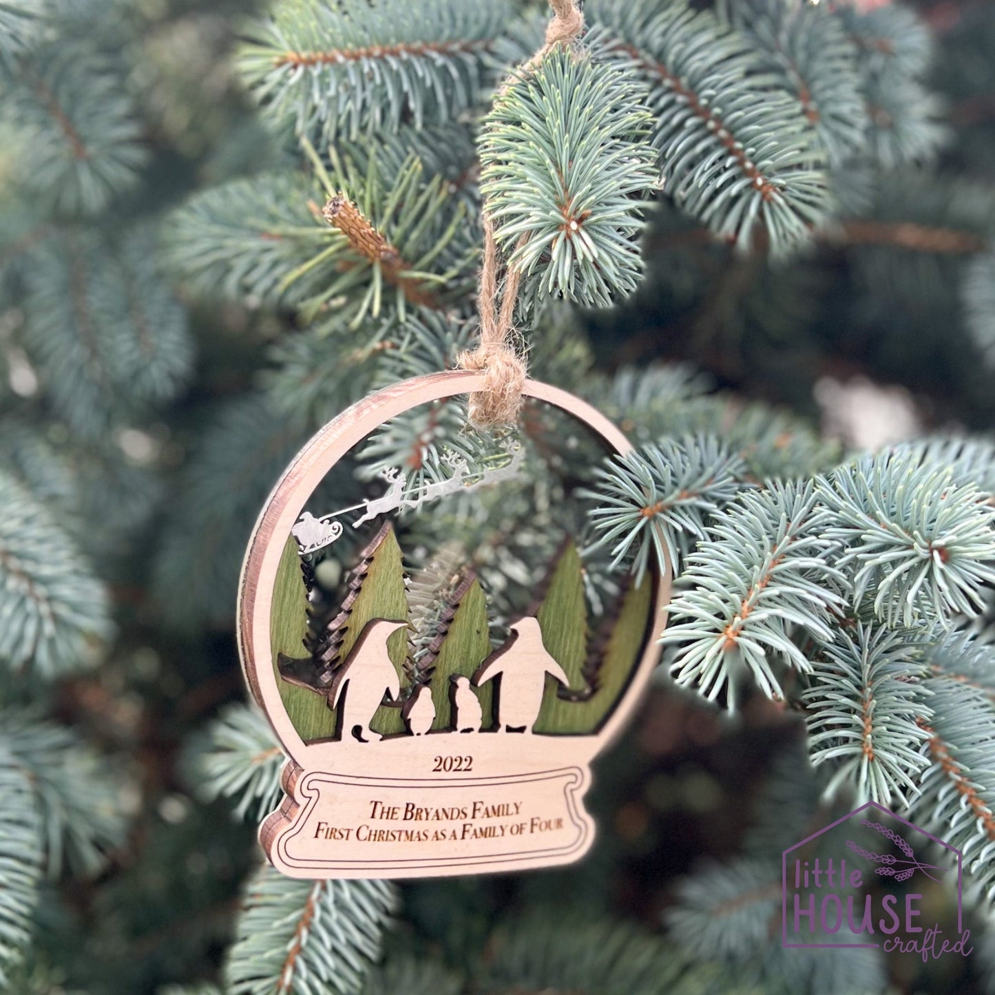 Christmas Ornament - Penguin Ornament - Family Ornament - Christmas Wooden Ornament - Holiday Gift - Family Keepsake - Memories - Layered