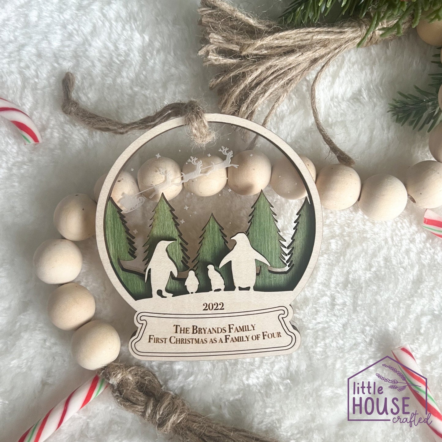 Christmas Ornament - Penguin Ornament - Family Ornament - Christmas Wooden Ornament - Holiday Gift - Family Keepsake - Memories - Layered