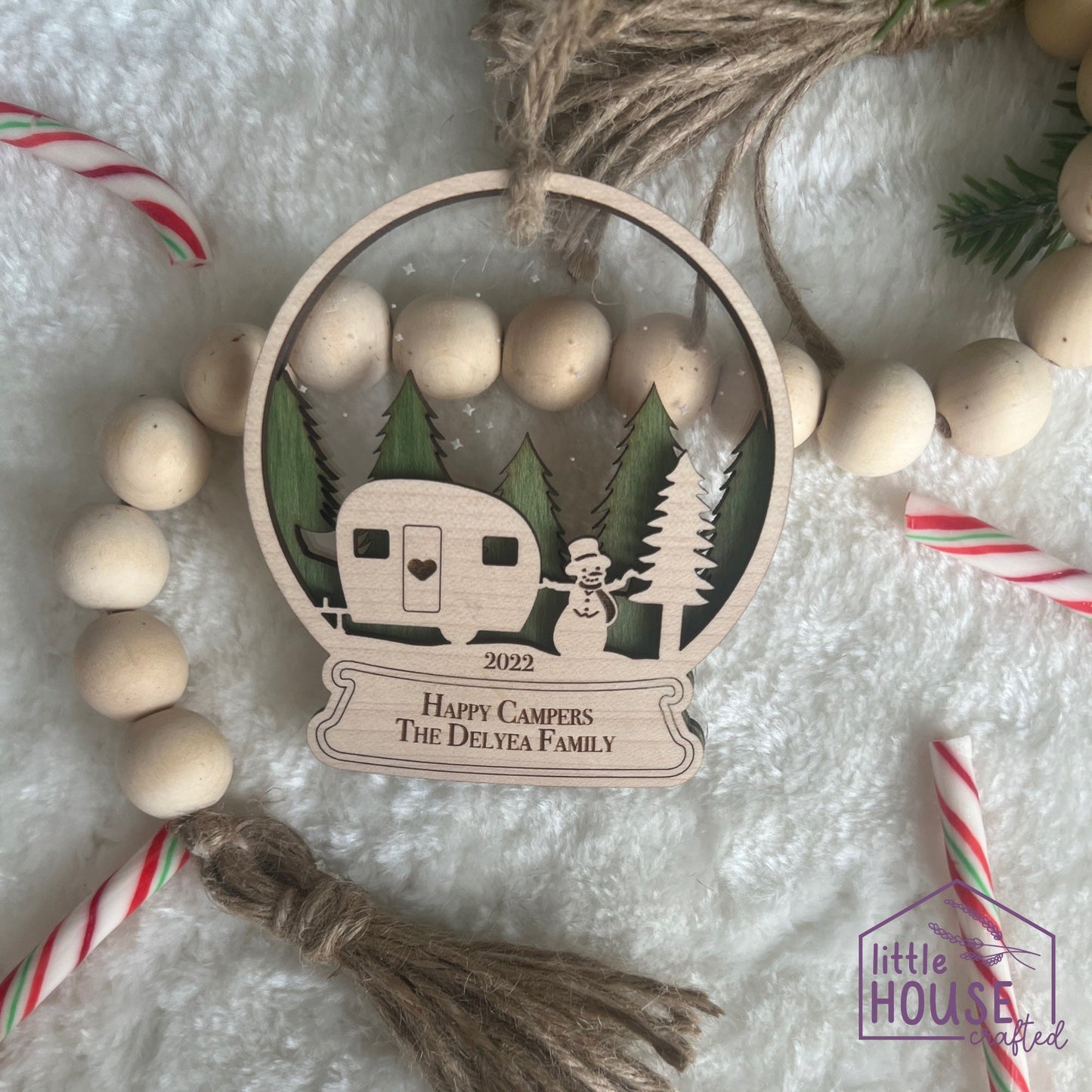 Christmas Camper Ornament - Camping Ornament - Happy Campers - Personalized - Laser Engraved - Family - Memory - Keepsake - Snowglobe - 2022