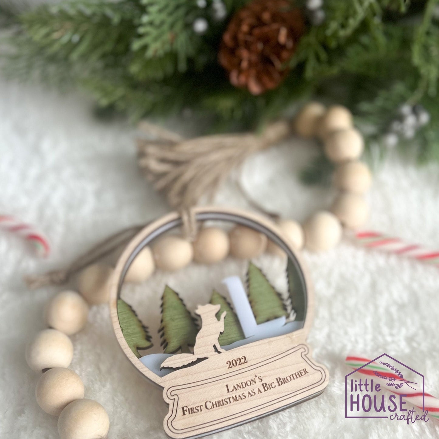 Personalized Letter Name Ornaments - Monogram - Keepsake Memento - Woodlands - Animals - Forrest Christmas Scene - Layered - Christmas gift