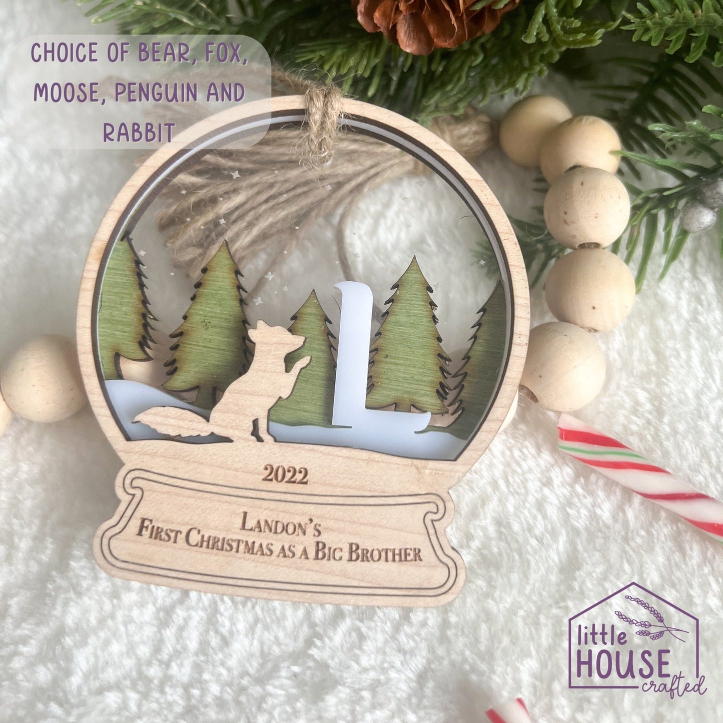 Personalized Letter Name Ornaments - Monogram - Keepsake Memento - Woodlands - Animals - Forrest Christmas Scene - Layered - Christmas gift