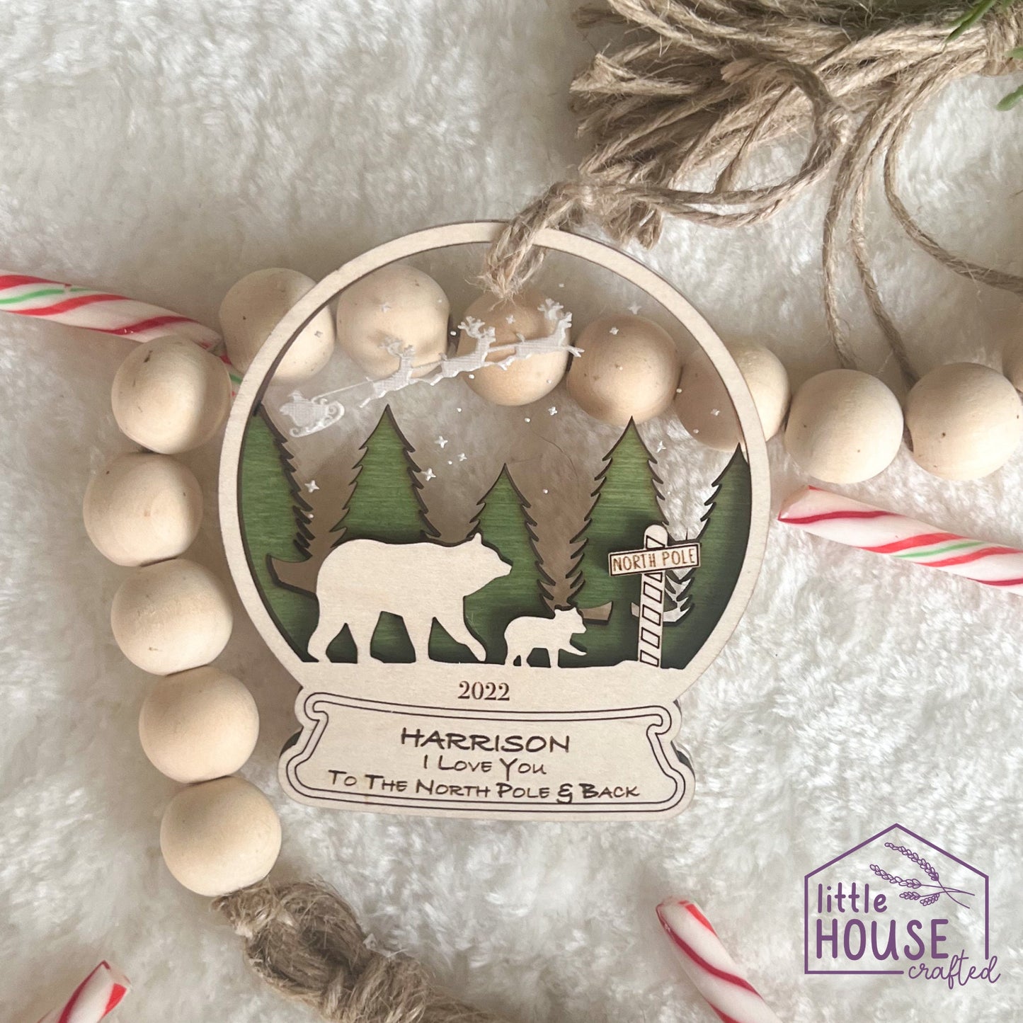 Christmas Ornament - North Pole - Family Ornament - Love you to the North Pole - Christmas Wooden Ornament - Polar Bears - Holiday Gifts