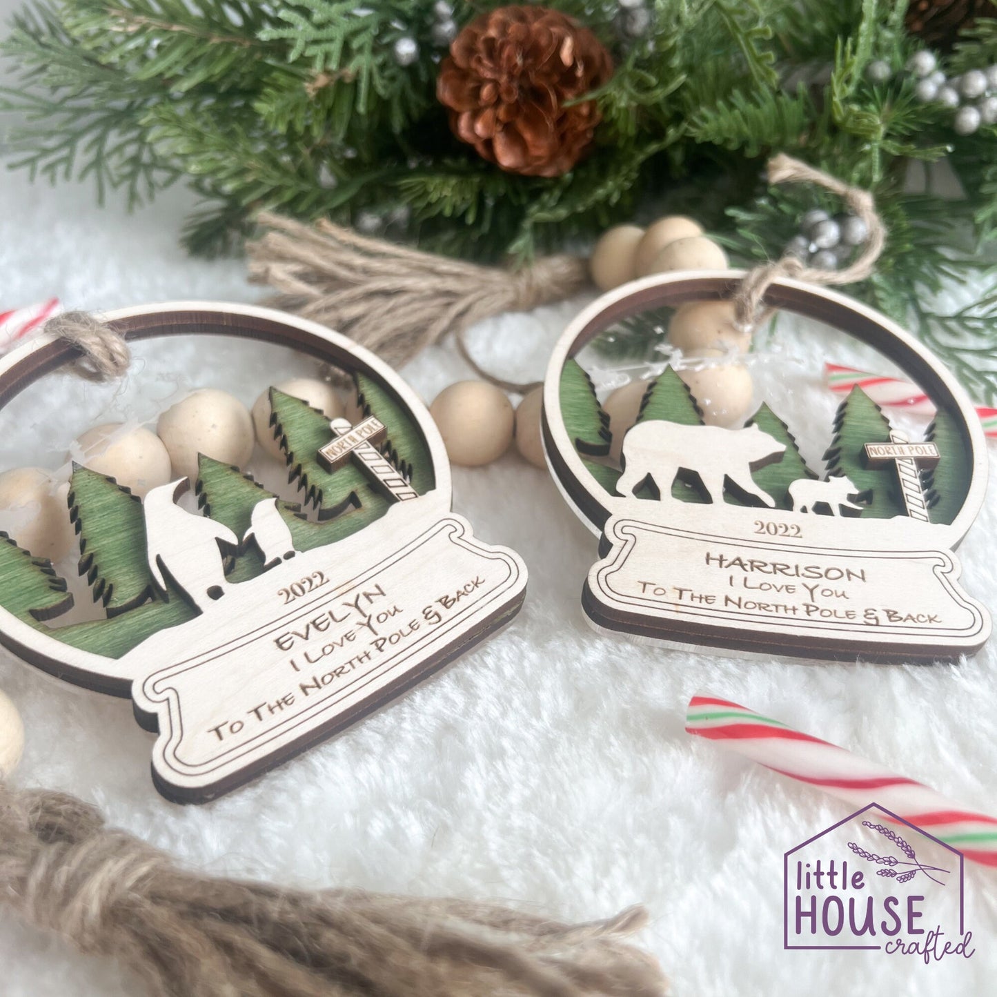 Christmas Ornament - North Pole - Family Ornament - Love you to the North Pole - Christmas Wooden Ornament - Polar Bears - Holiday Gifts