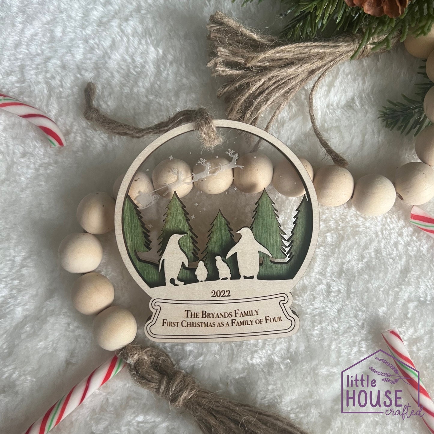 Christmas Ornament - Penguin Ornament - Family Ornament - Christmas Wooden Ornament - Holiday Gift - Family Keepsake - Memories - Layered