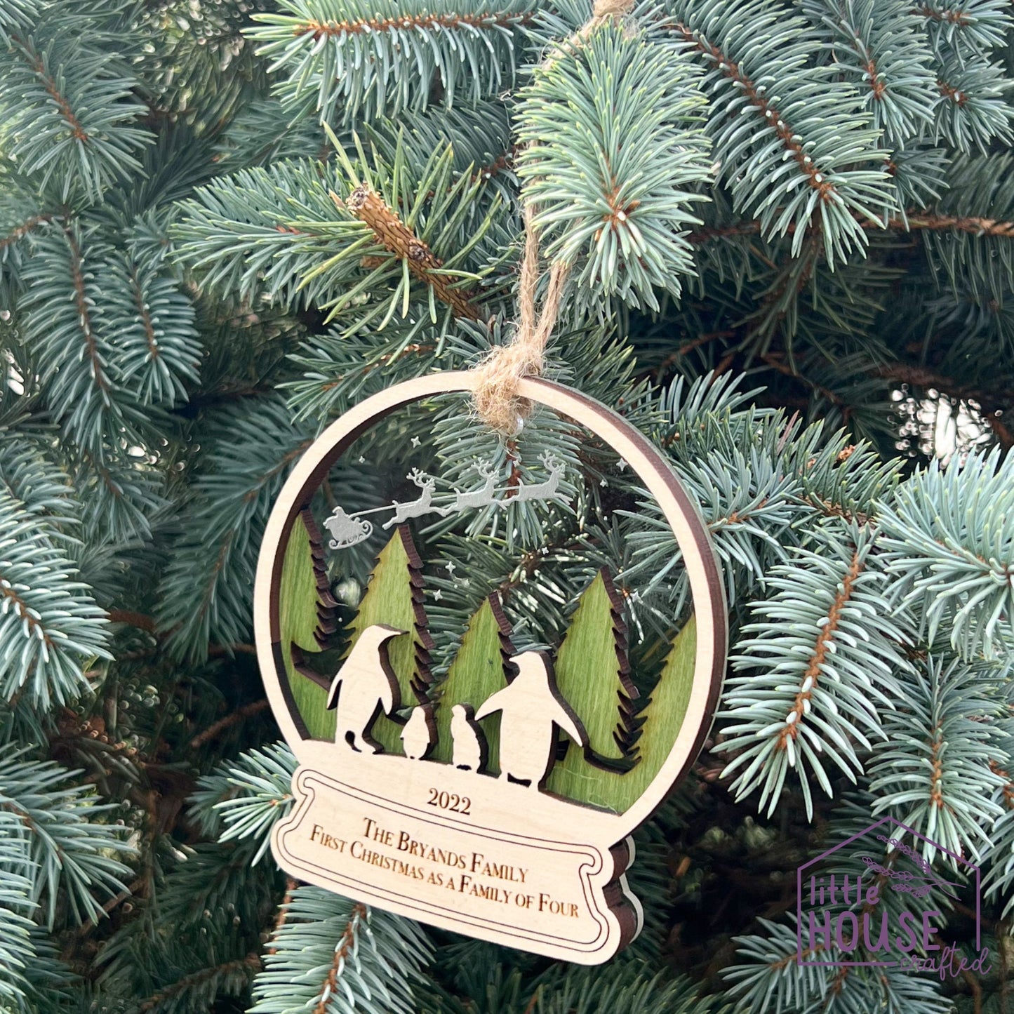 Christmas Ornament - Penguin Ornament - Family Ornament - Christmas Wooden Ornament - Holiday Gift - Family Keepsake - Memories - Layered