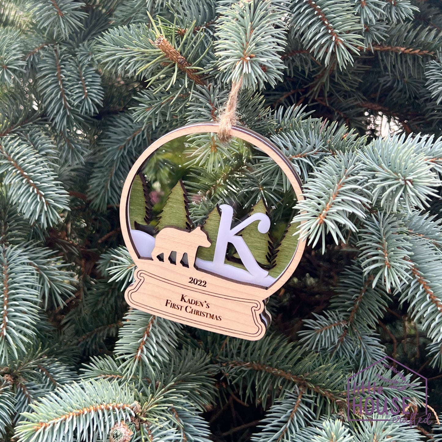 Personalized Letter Name Ornaments - Monogram - Keepsake Memento - Woodlands - Animals - Forrest Christmas Scene - Layered - Christmas gift