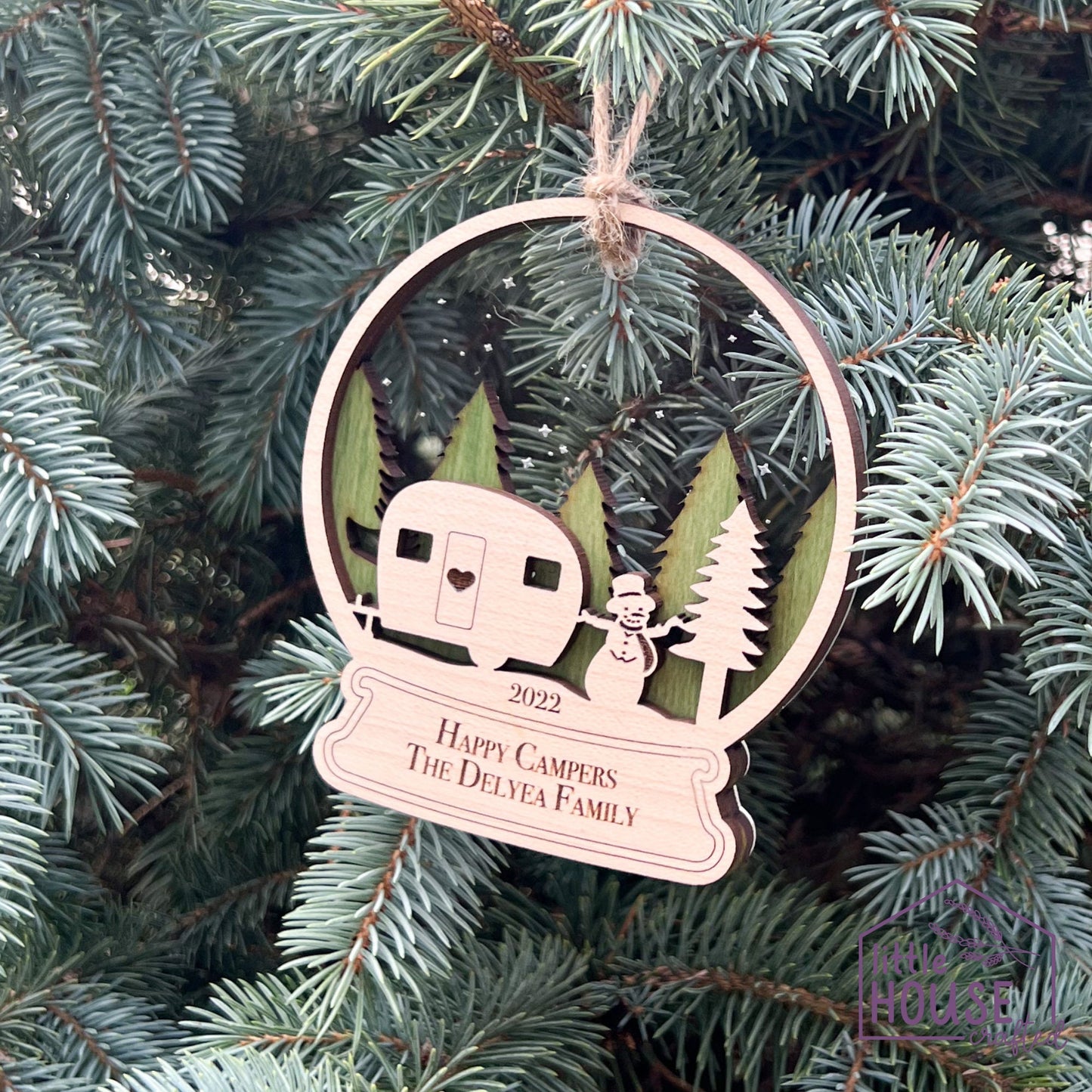 Christmas Camper Ornament - Camping Ornament - Happy Campers - Personalized - Laser Engraved - Family - Memory - Keepsake - Snowglobe - 2022