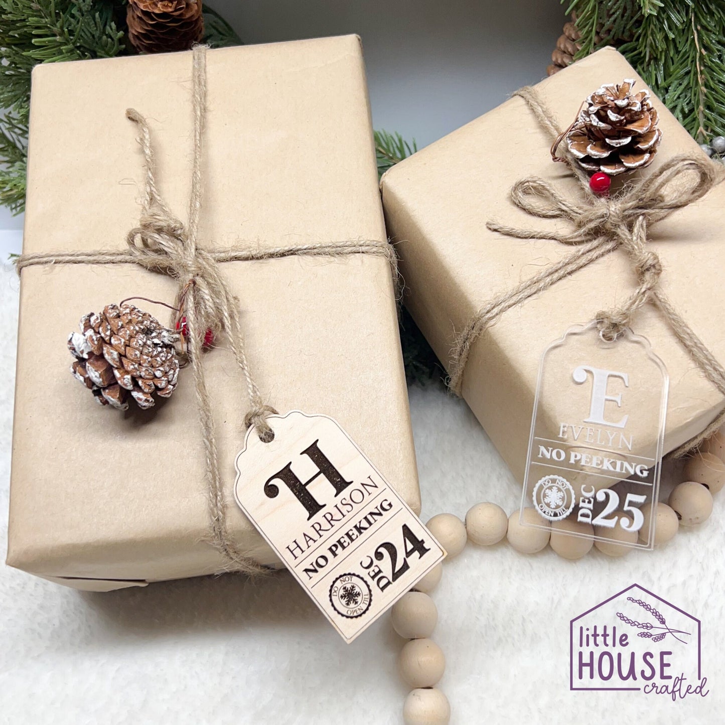 No Peeking - Christmas Gift Tag -Stocking Tag - Christmas Eve Tag - Engraved Gift Tag - Wood Acrylic - Christmas Keepsake - Christmas Decor