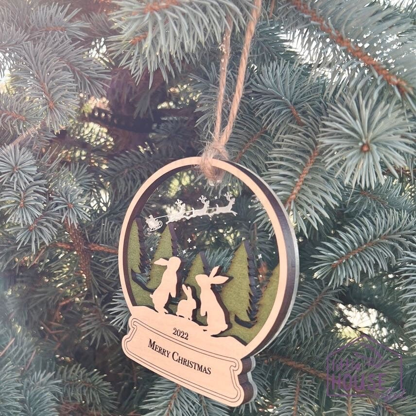 Family Bunnies Christmas Ornament - Family Bunny's ornament -Snow globe -Custom-Baby Rabbit- Grandparents - New Parent - Siblings - Wood