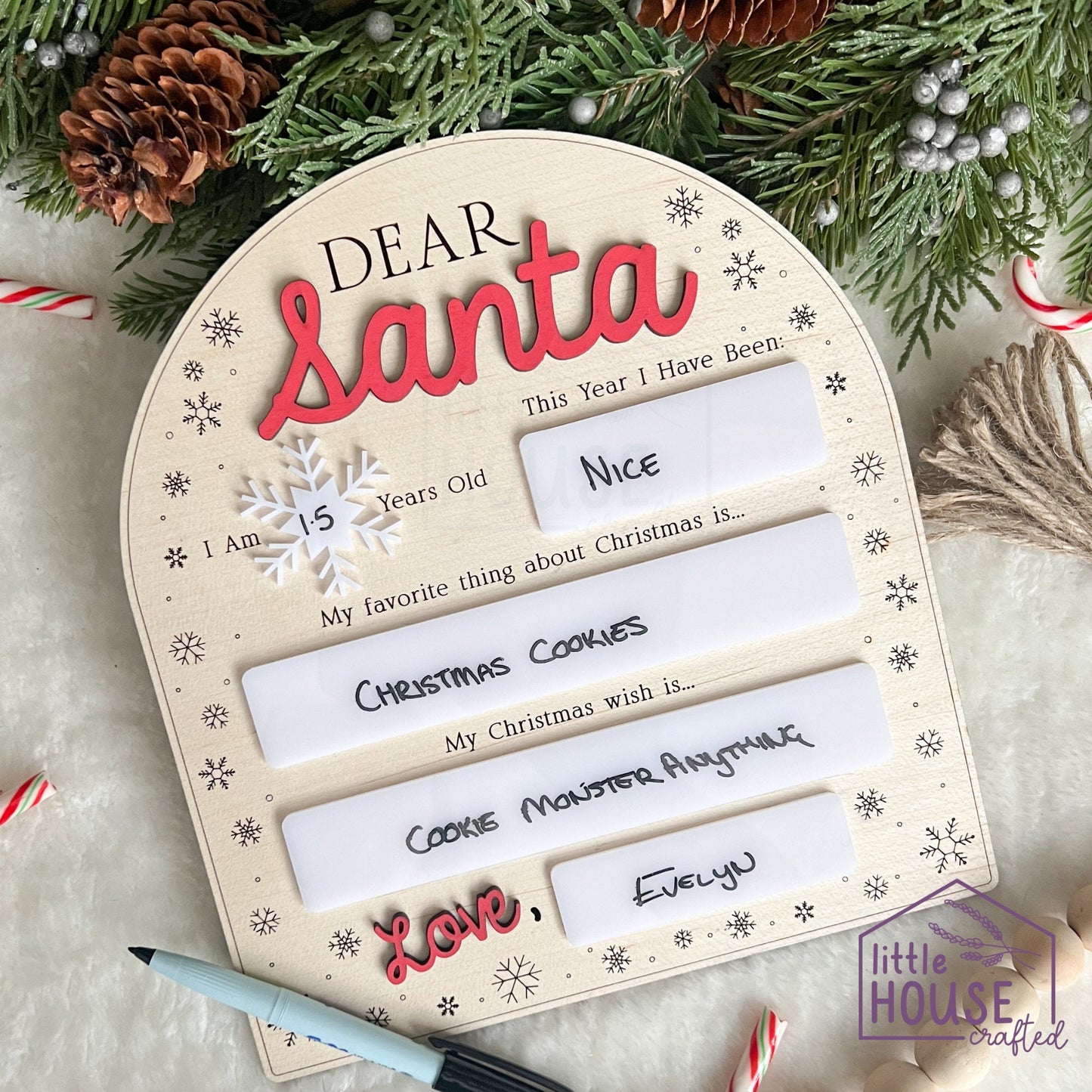 Dear Santa Sign - Dry Erase Sign - Santa Board - Reusable Santa Letter - Christmas Photo Prop - Letter To Santa Sign - Memory - Keepsake