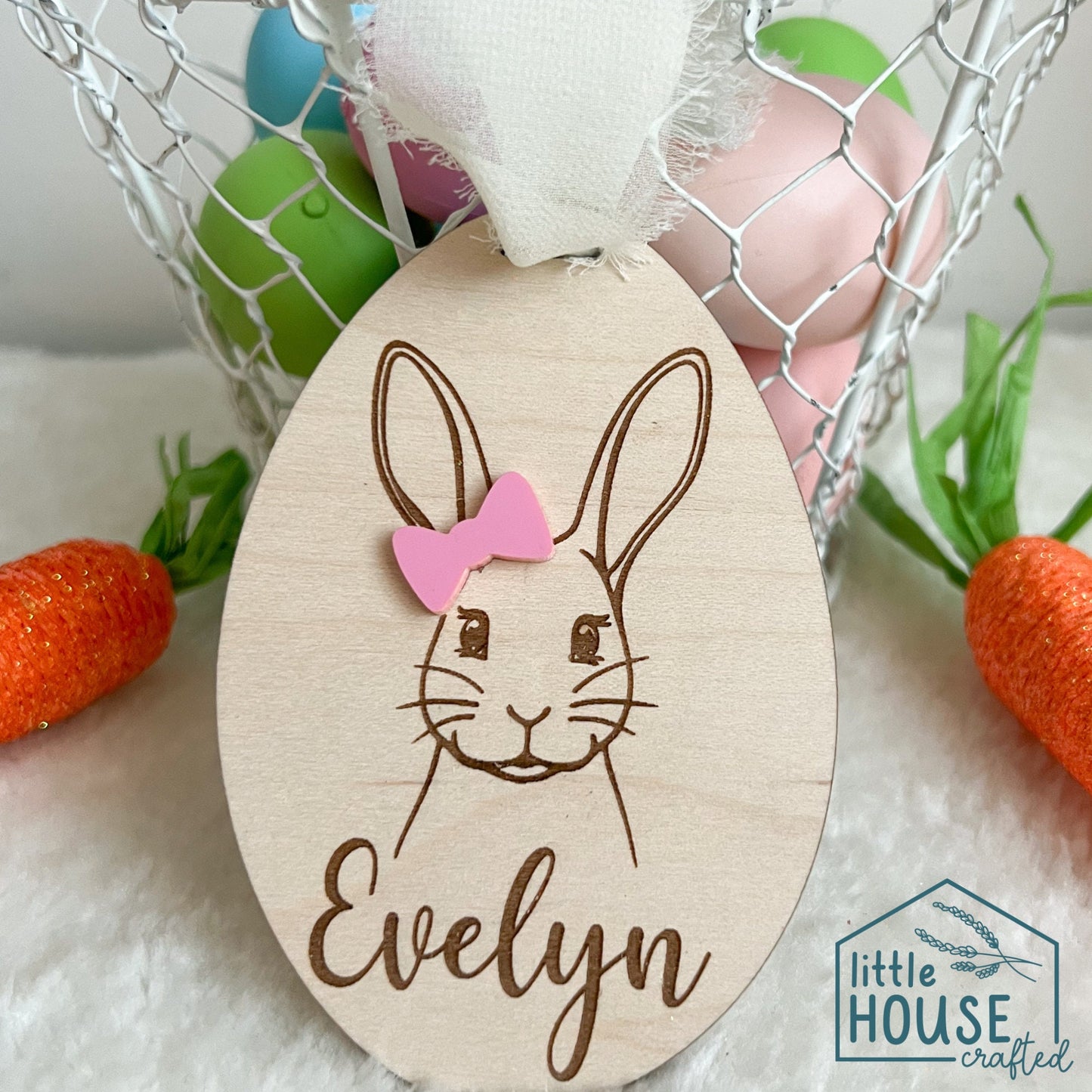 Easter Basket Tag - Gift Tag - Easter Ornament - Tradition - Easter Decor - Laser Engraved - Maple - Bunny Basket