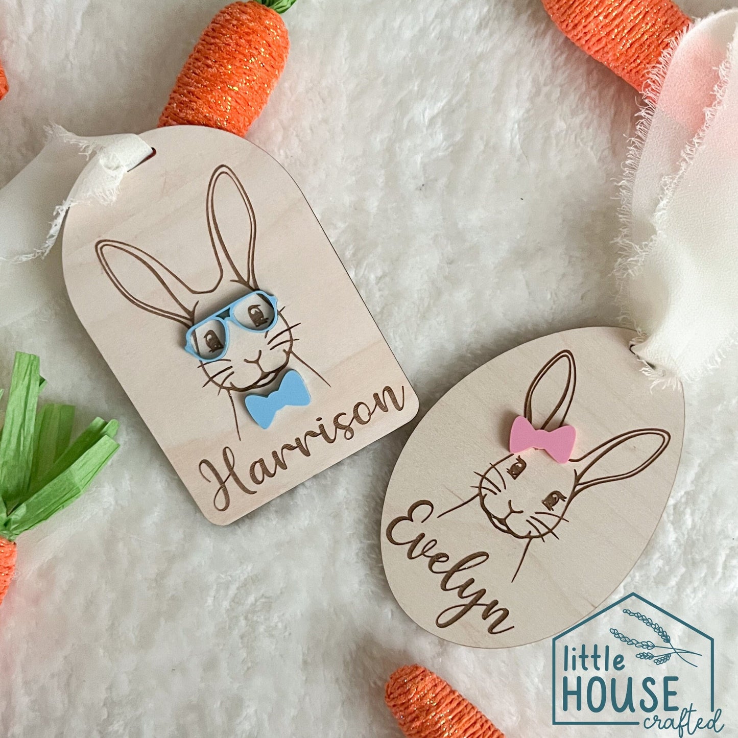Easter Basket Tag - Gift Tag - Easter Ornament - Tradition - Easter Decor - Laser Engraved - Maple - Bunny Basket