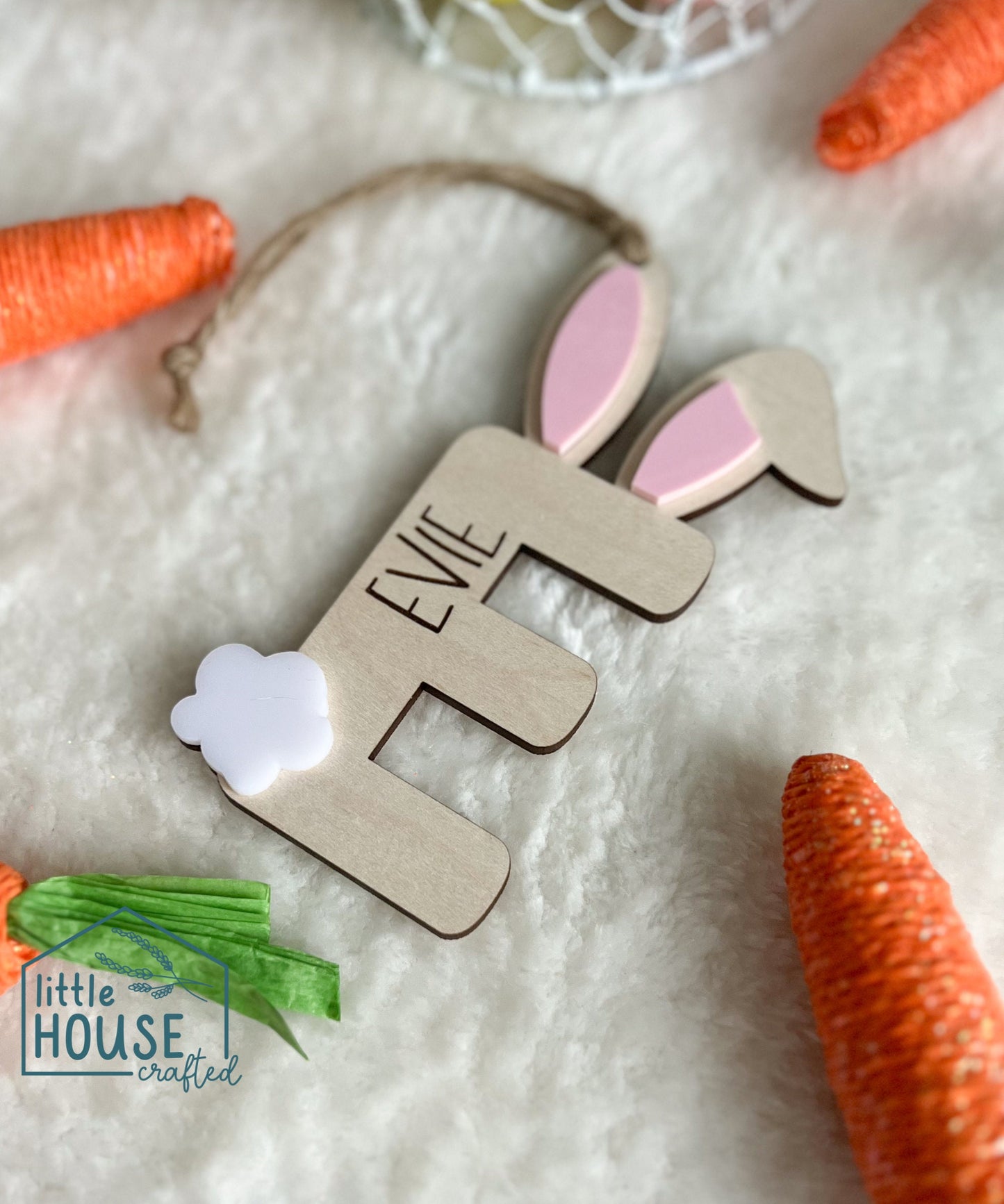 Easter Bunny Initial Basket Tag - Gift Tag - Easter Ornament - Easter Decor - Keychain - Bunny Basket - Bunny Letter Keychain - Gift Bag Tag
