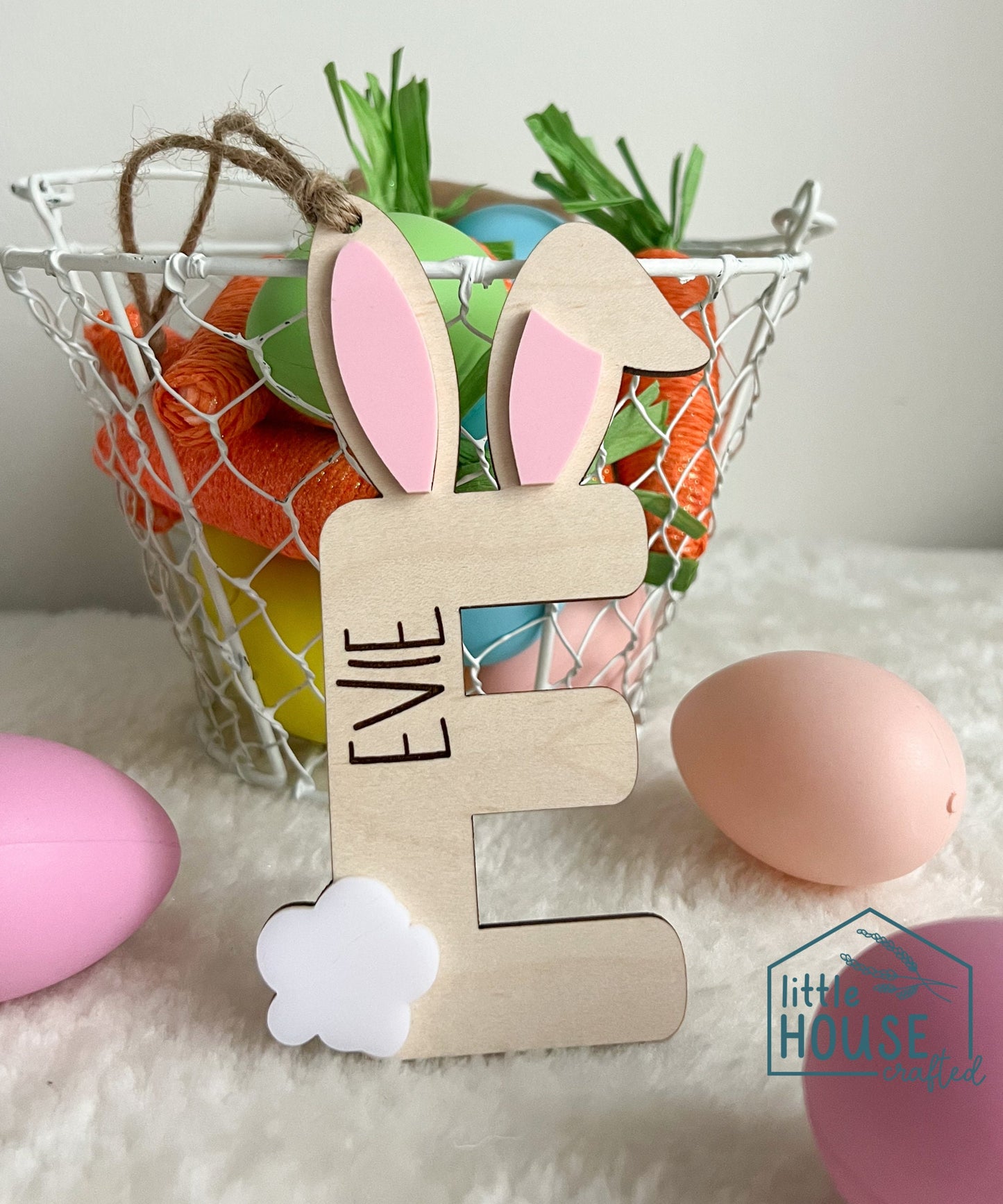 Easter Bunny Initial Basket Tag - Gift Tag - Easter Ornament - Easter Decor - Keychain - Bunny Basket - Bunny Letter Keychain - Gift Bag Tag