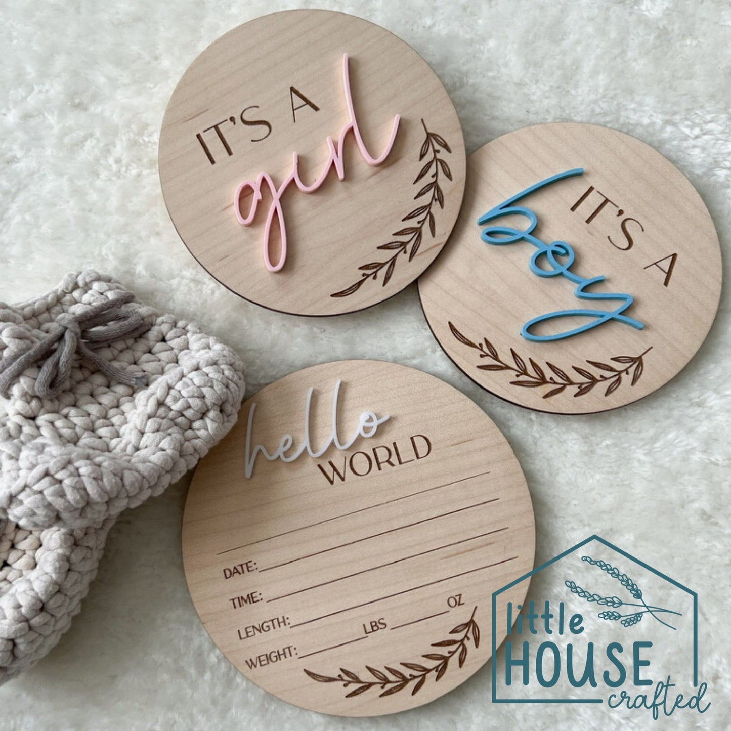 Baby Monthly Milestone Rounds, Monthly Markers, Newborn Photo Prop, Birth Announcement, Wooden, Engraved, Gender Neutral, Leaf