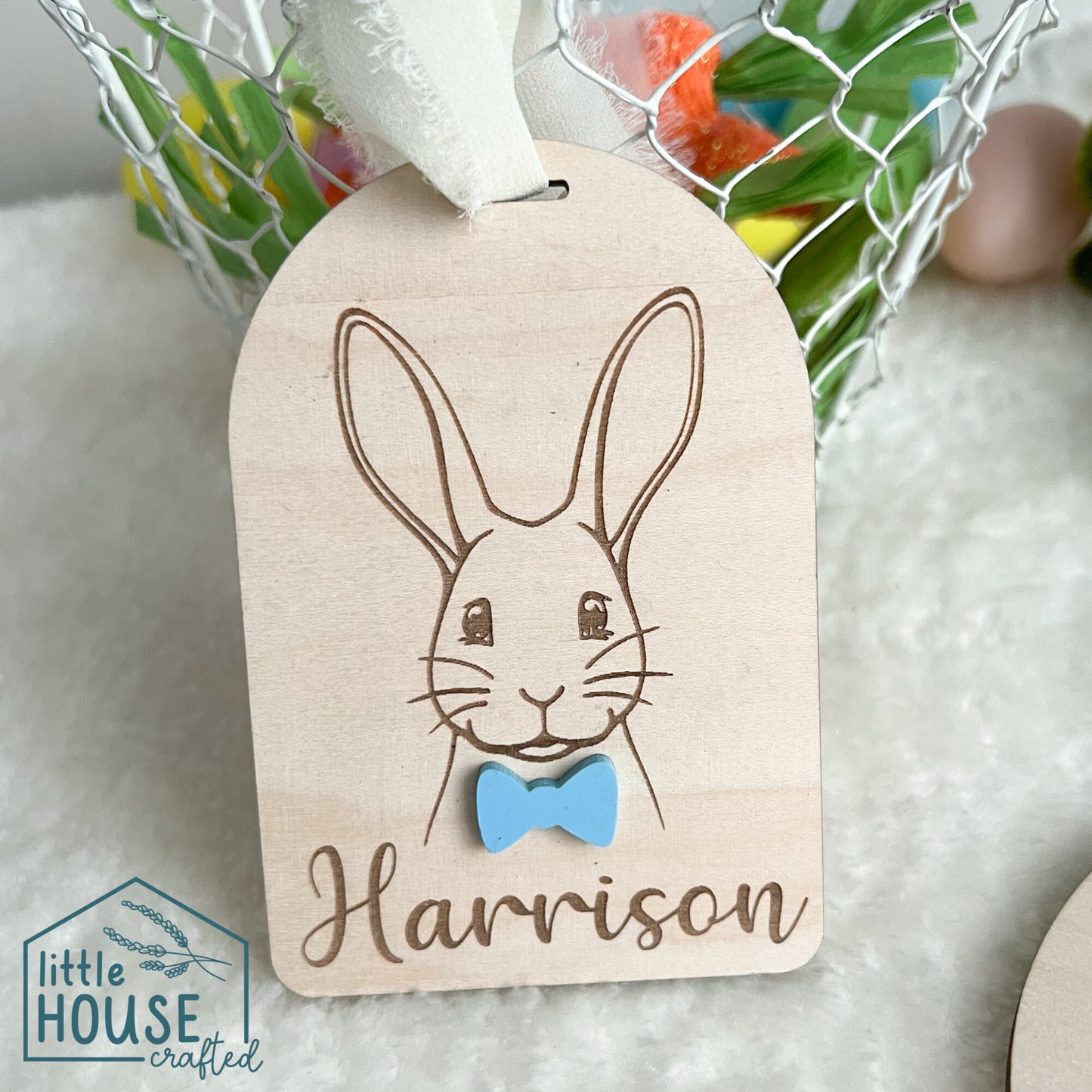 Easter Basket Tag - Gift Tag - Easter Ornament - Tradition - Easter Decor - Laser Engraved - Maple - Bunny Basket
