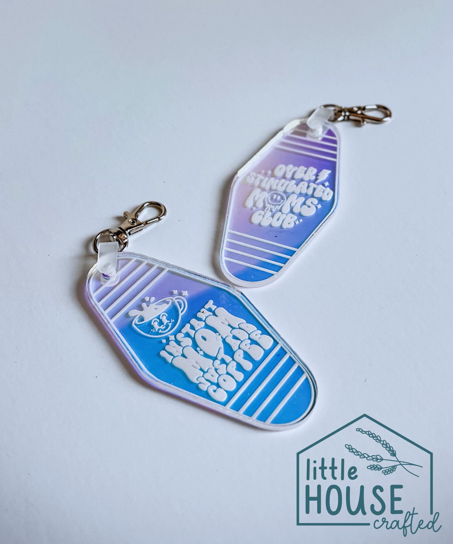 Mom Keychain - Mom Humor Engraved Acrylic Keychain - Instant Mom Just Add Coffee & Overstimulated Moms Club - Funny Gift for Moms - Motel