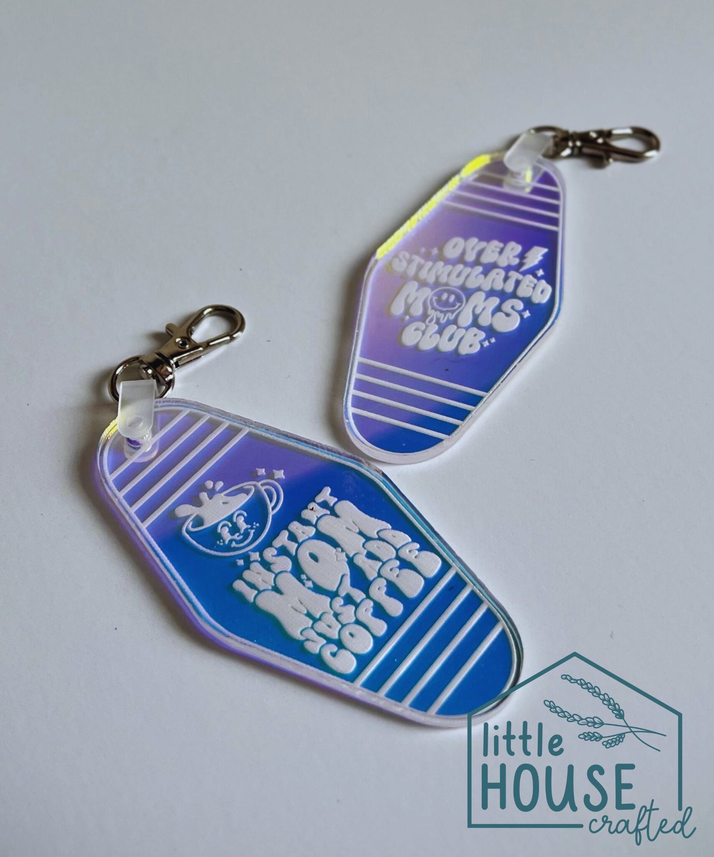 Mom Keychain - Mom Humor Engraved Acrylic Keychain - Instant Mom Just Add Coffee & Overstimulated Moms Club - Funny Gift for Moms - Motel