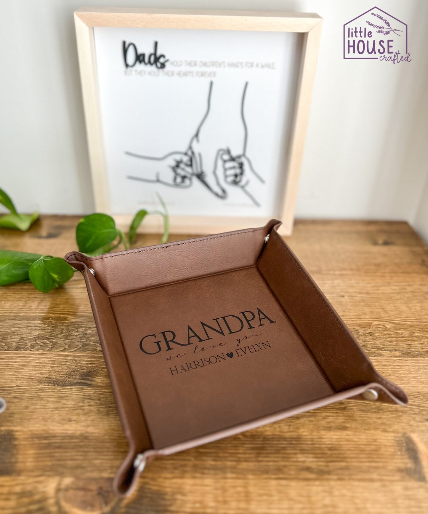 Father's Valet - Father's Gift - Catch All Table Tray - Personalized Coin Tray - Vegan Leather Gift - For Grandpa - DAD - Gift from Child