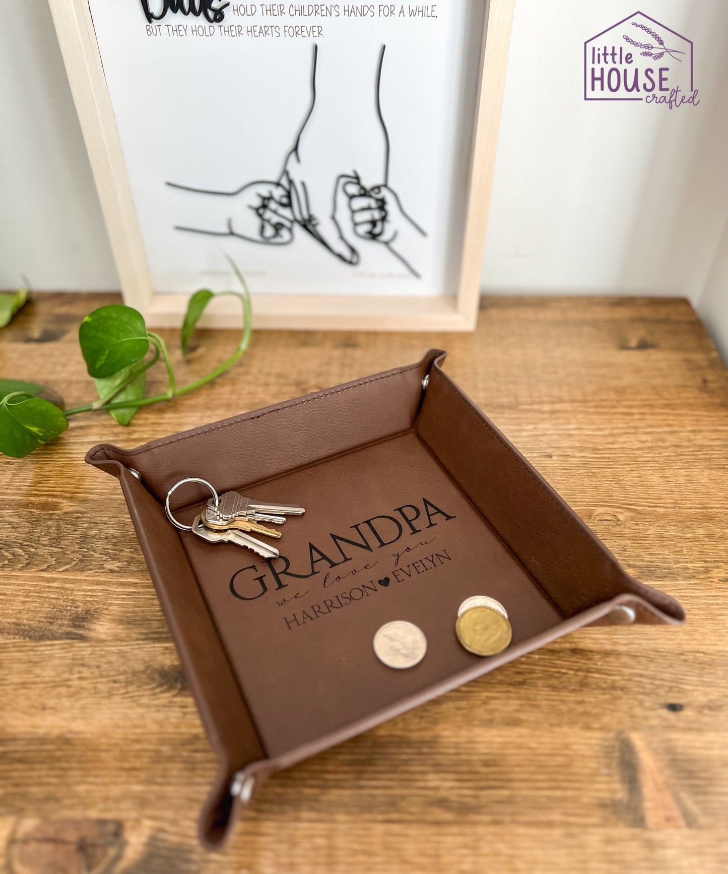 Father's Valet - Father's Gift - Catch All Table Tray - Personalized Coin Tray - Vegan Leather Gift - For Grandpa - DAD - Gift from Child