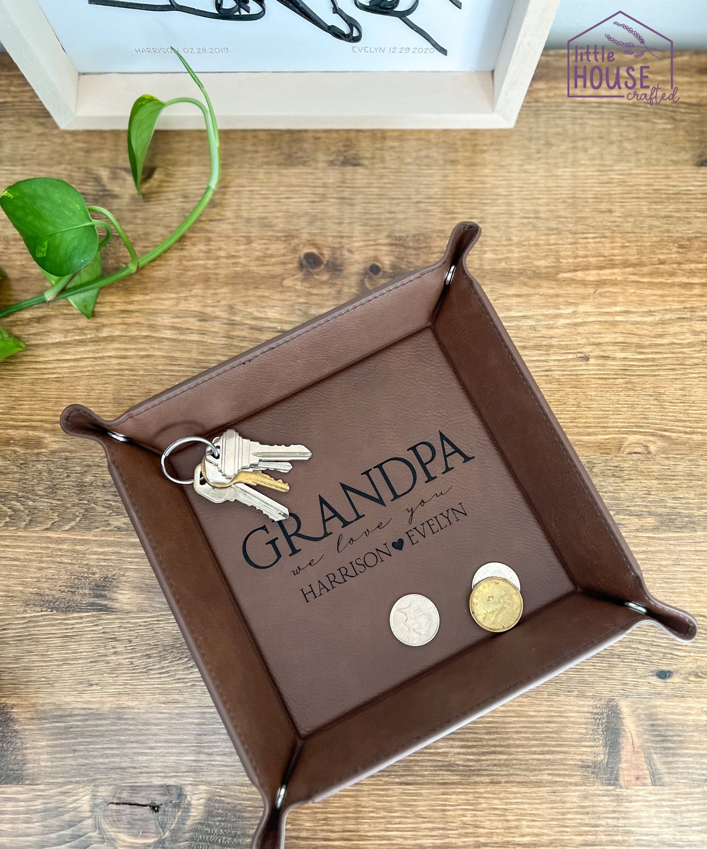Father's Valet - Father's Gift - Catch All Table Tray - Personalized Coin Tray - Vegan Leather Gift - For Grandpa - DAD - Gift from Child