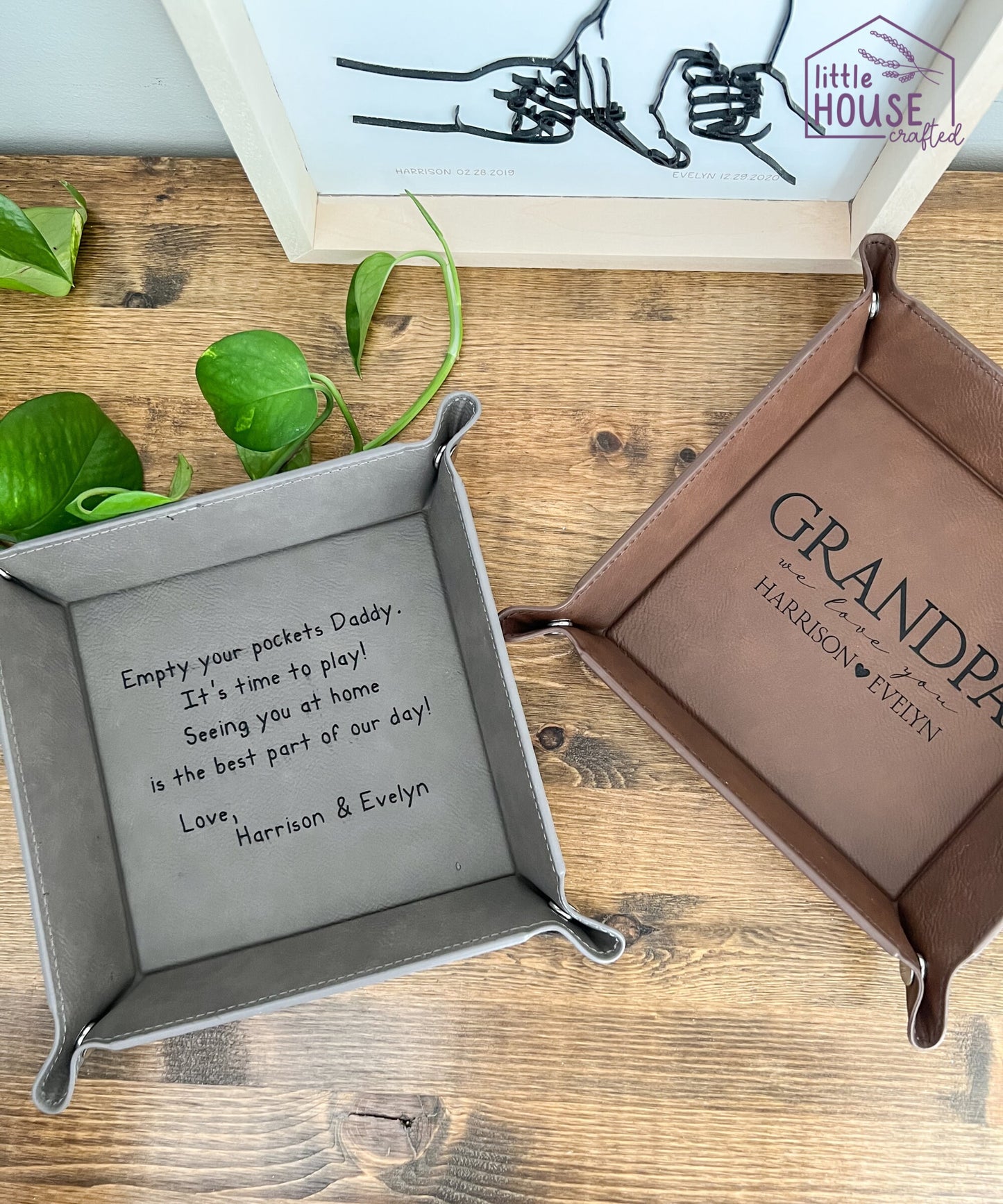 Father's Valet - Father's Gift - Catch All Table Tray - Personalized Coin Tray - Vegan Leather Gift - For Grandpa - DAD - Gift from Child