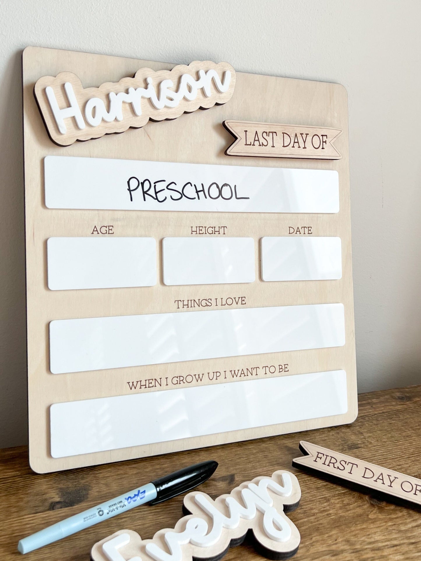 First and Last Day School Sign - Reusable Milestone Board - Back To School - Whiteboard Signage - Photo Prop - Personalized