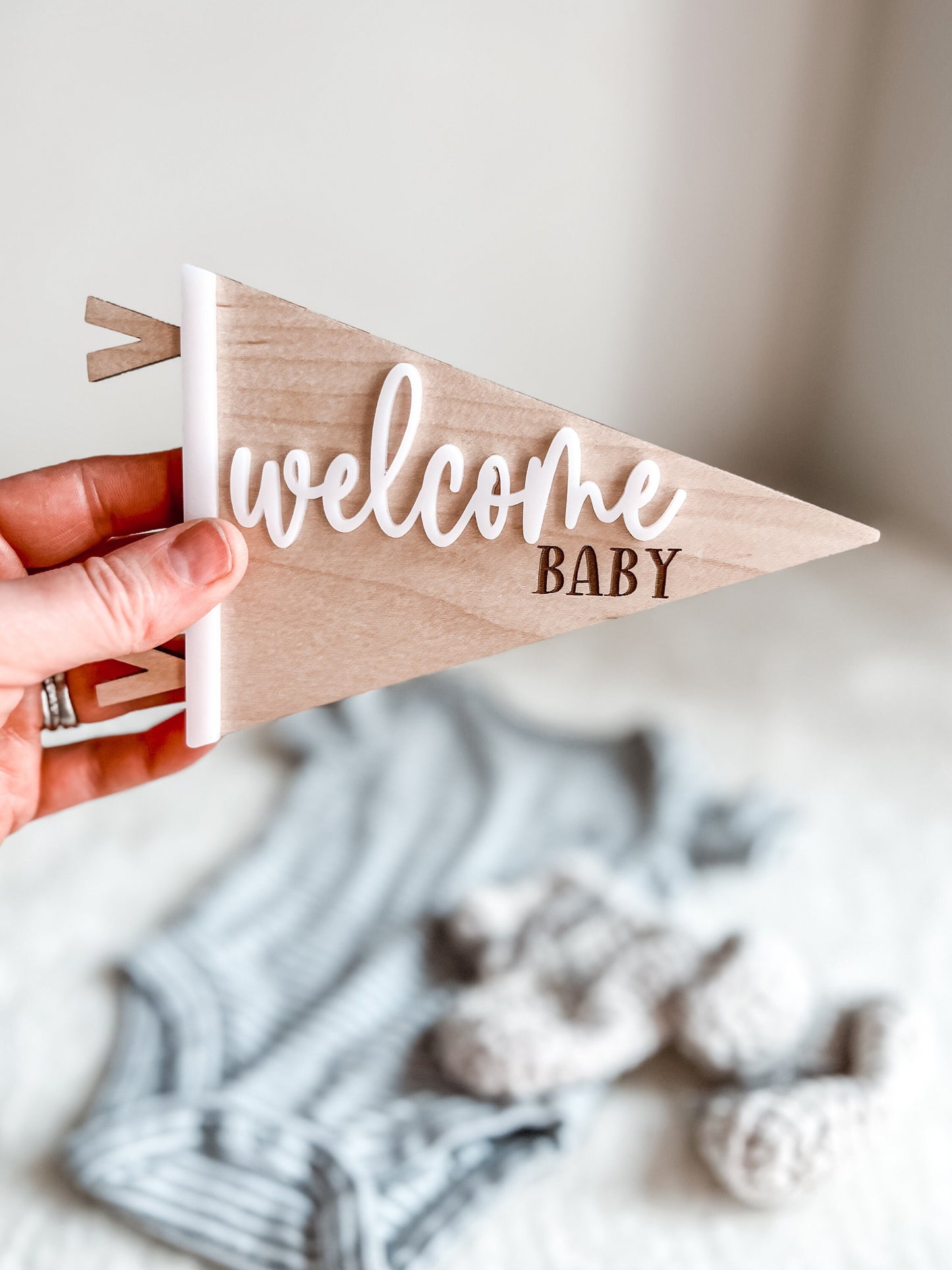 Wooden Birth Stats Announcement Sign - Pennant Flag Name Sign - Hospital welcome baby - Newborn Photo Prop