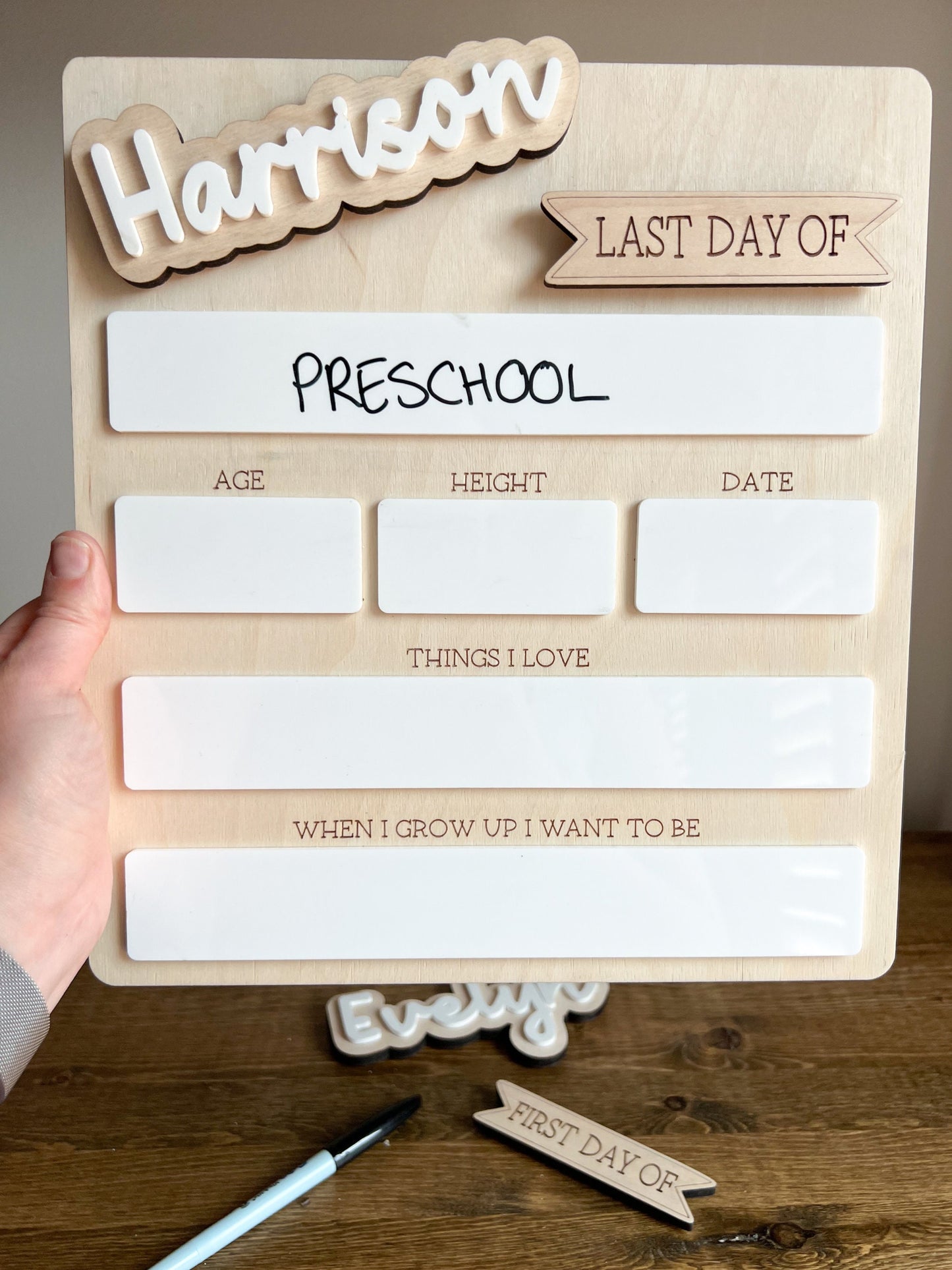 First and Last Day School Sign - Reusable Milestone Board - Back To School - Whiteboard Signage - Photo Prop - Personalized