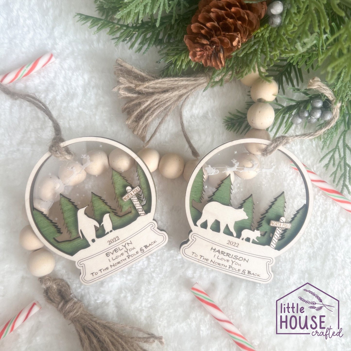Christmas Ornament - North Pole - Family Ornament - Love you to the North Pole - Christmas Wooden Ornament - Polar Bears - Holiday Gifts