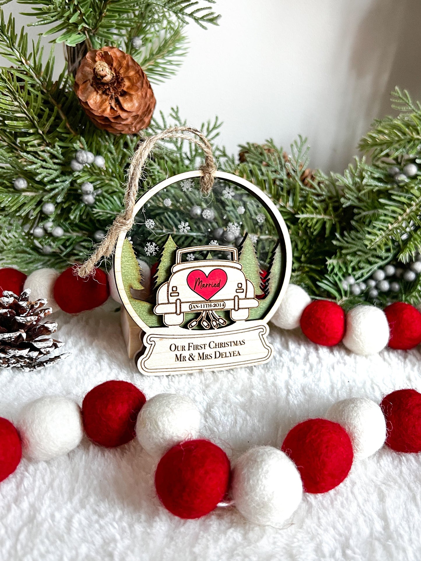 Wedding Ornament - Hitched - Married - Eloped - Christmas Keepsake - Personalized - Wedding Gift