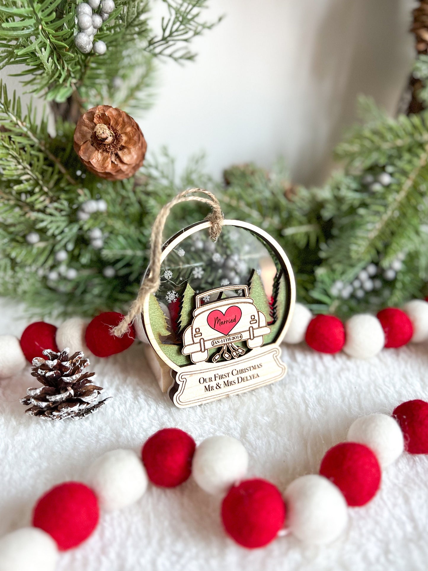 Wedding Ornament - Hitched - Married - Eloped - Christmas Keepsake - Personalized - Wedding Gift