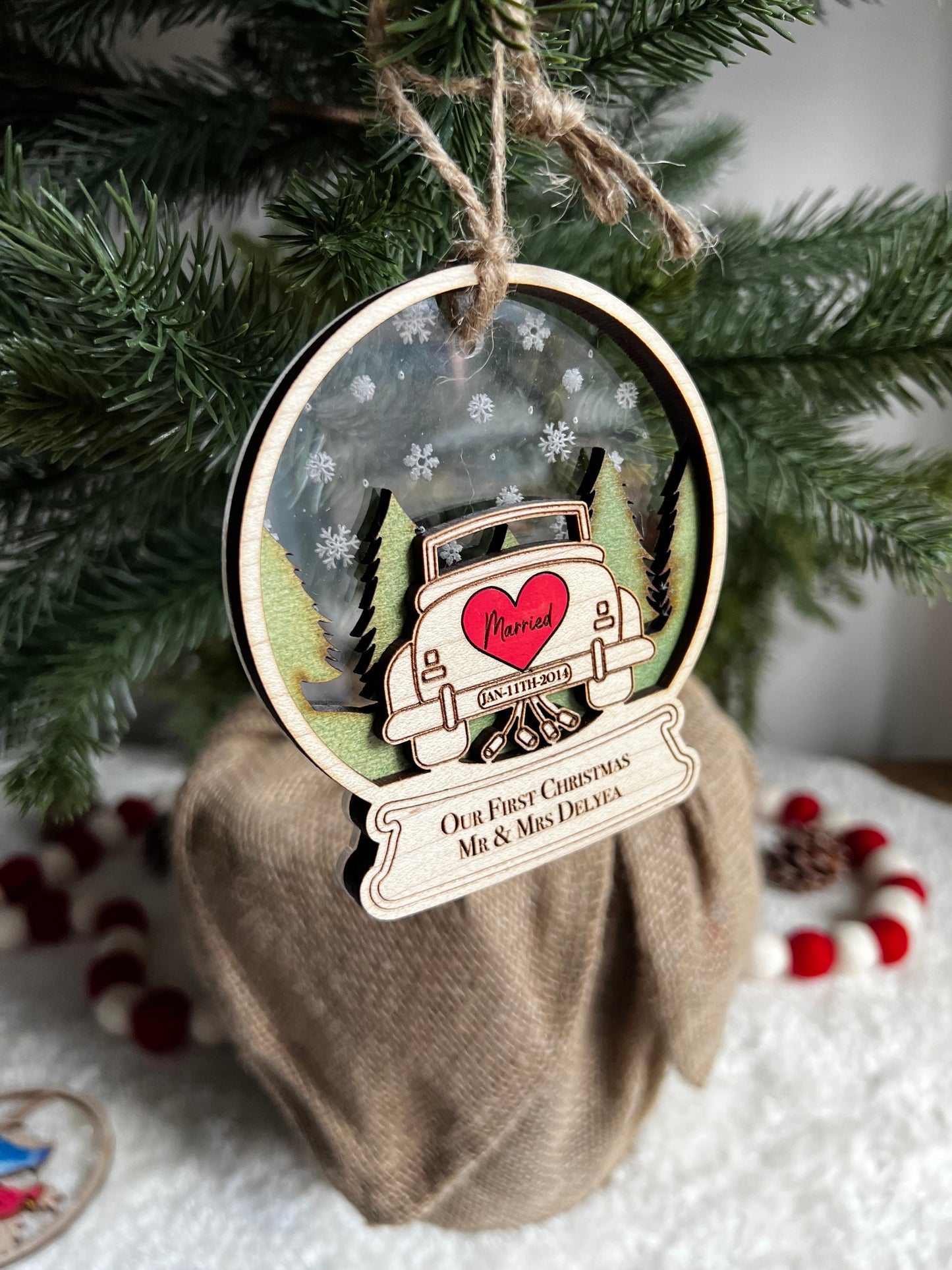 Wedding Ornament - Hitched - Married - Eloped - Christmas Keepsake - Personalized - Wedding Gift