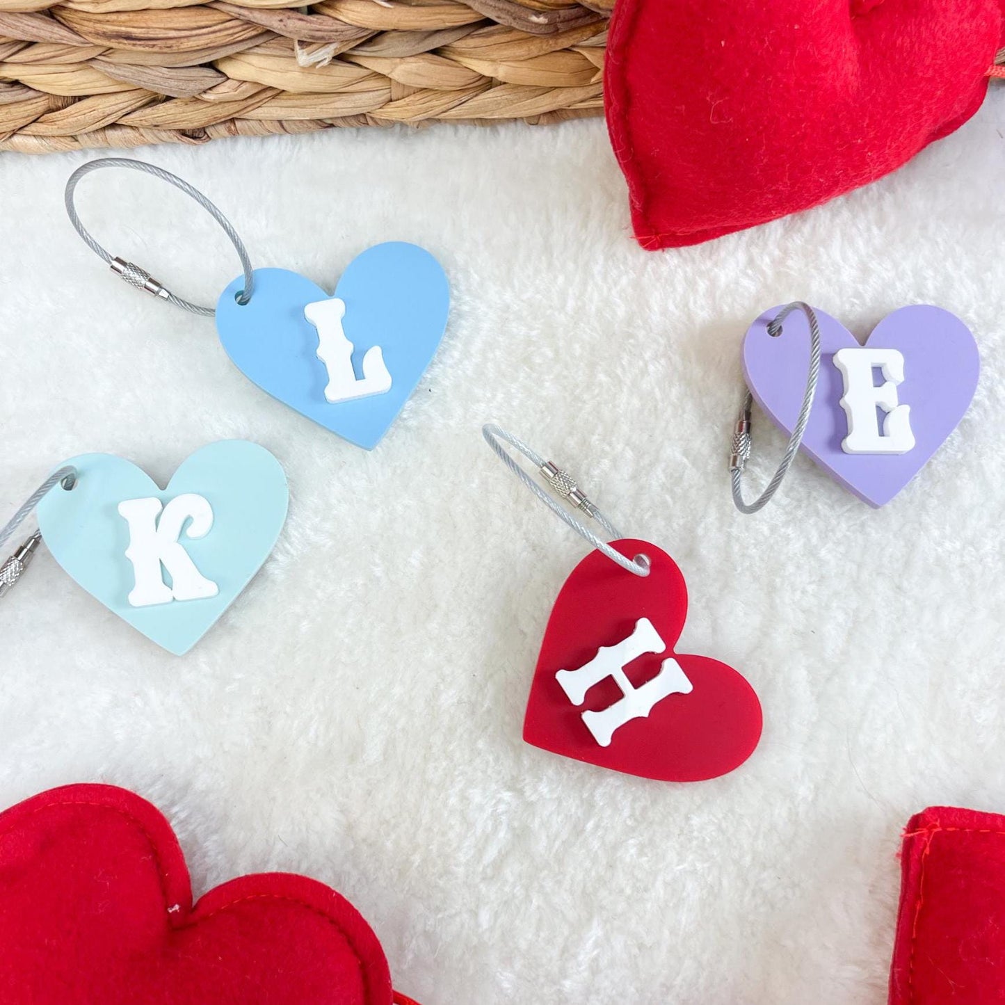 Mini Heart Acrylic Bag Tag - Personalized Heart Keychain - Custom Monogram - Valentine Gift - Cute Bag Accessory - Classroom Vday Gift