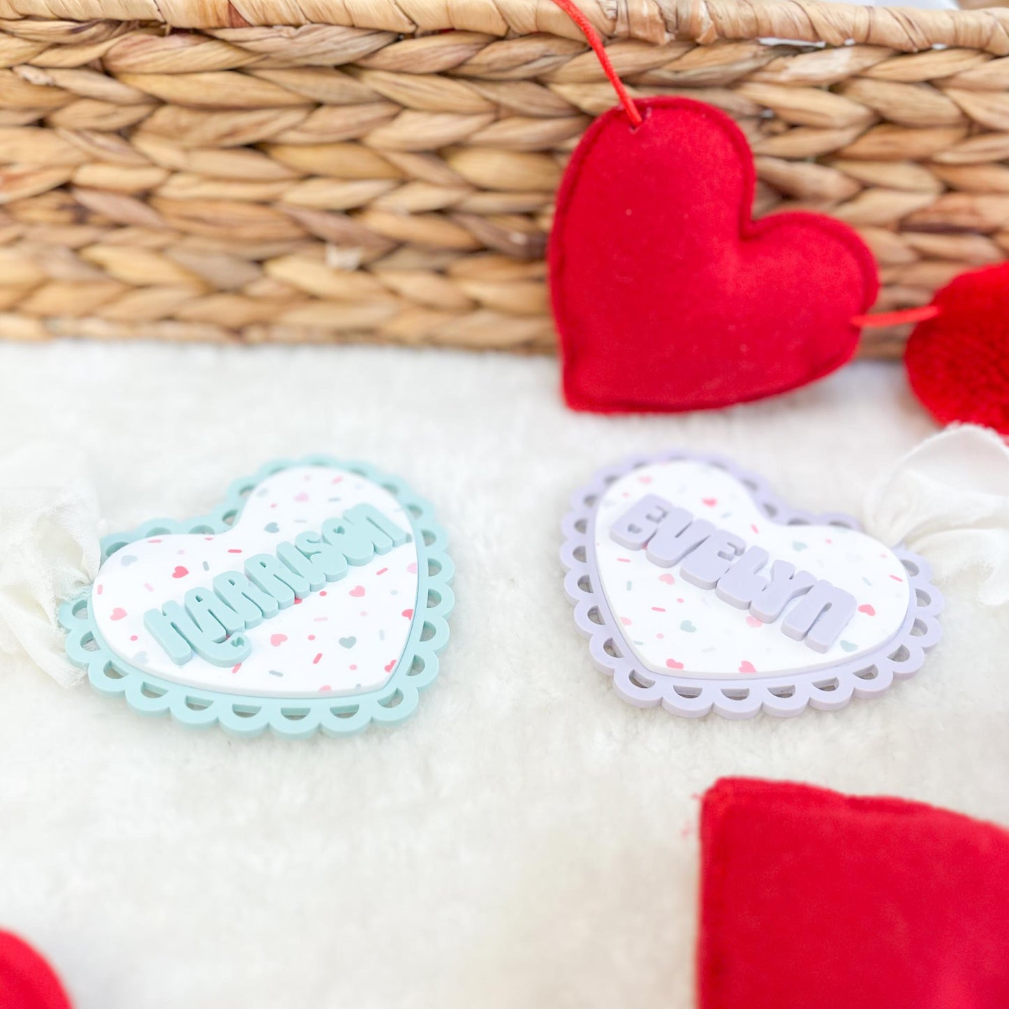 Personalized Scalloped Heart Basket Tag - Sprinkles - Cute Valentine Gift Tag - Unique Kids Gift - Vday Acrylic Tag