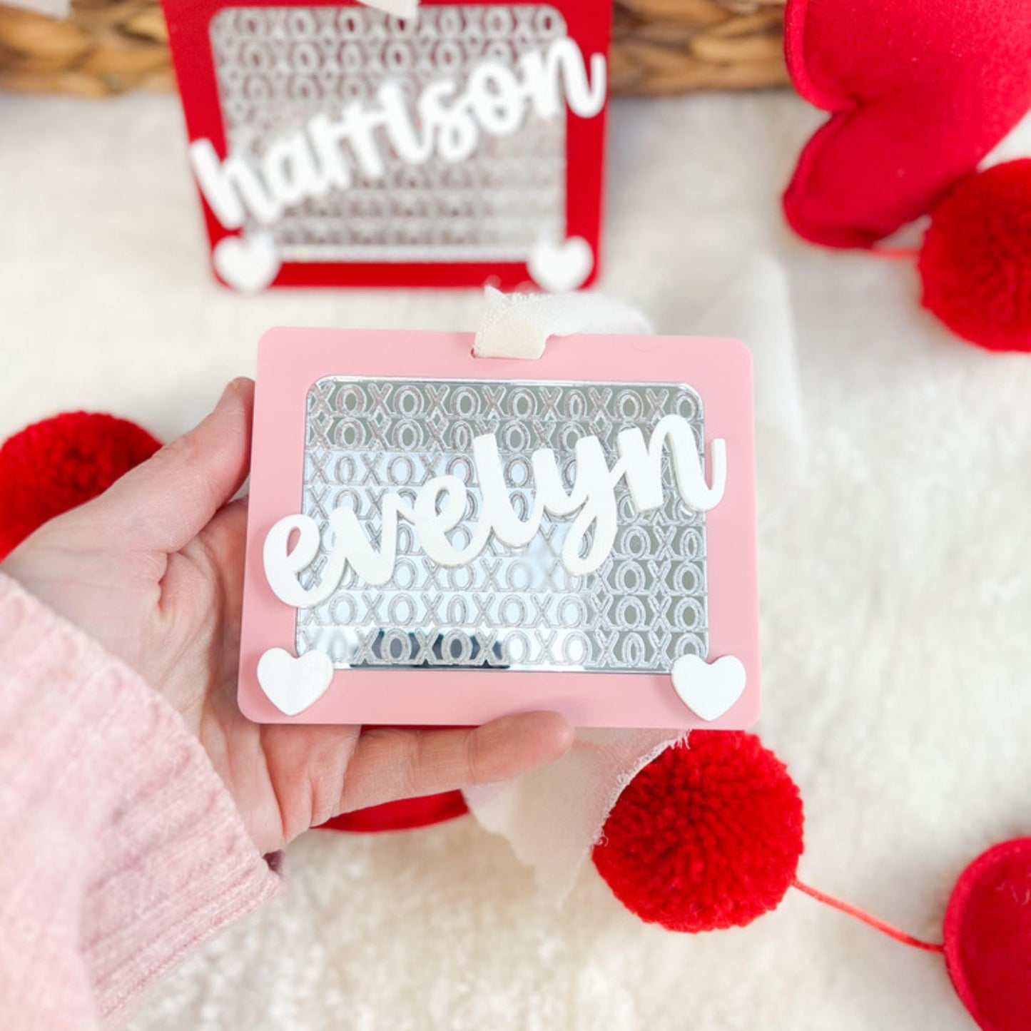 Personalized Acrylic Basket Tag - Retro Toy-Inspired Design - Valentine's Day - XOXO - Love Day