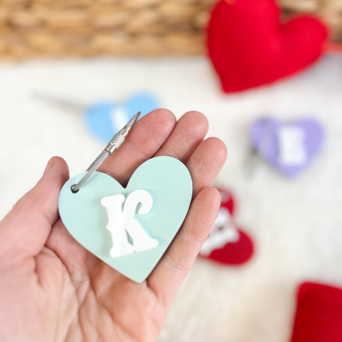Mini Heart Acrylic Bag Tag - Personalized Heart Keychain - Custom Monogram - Valentine Gift - Cute Bag Accessory - Classroom Vday Gift