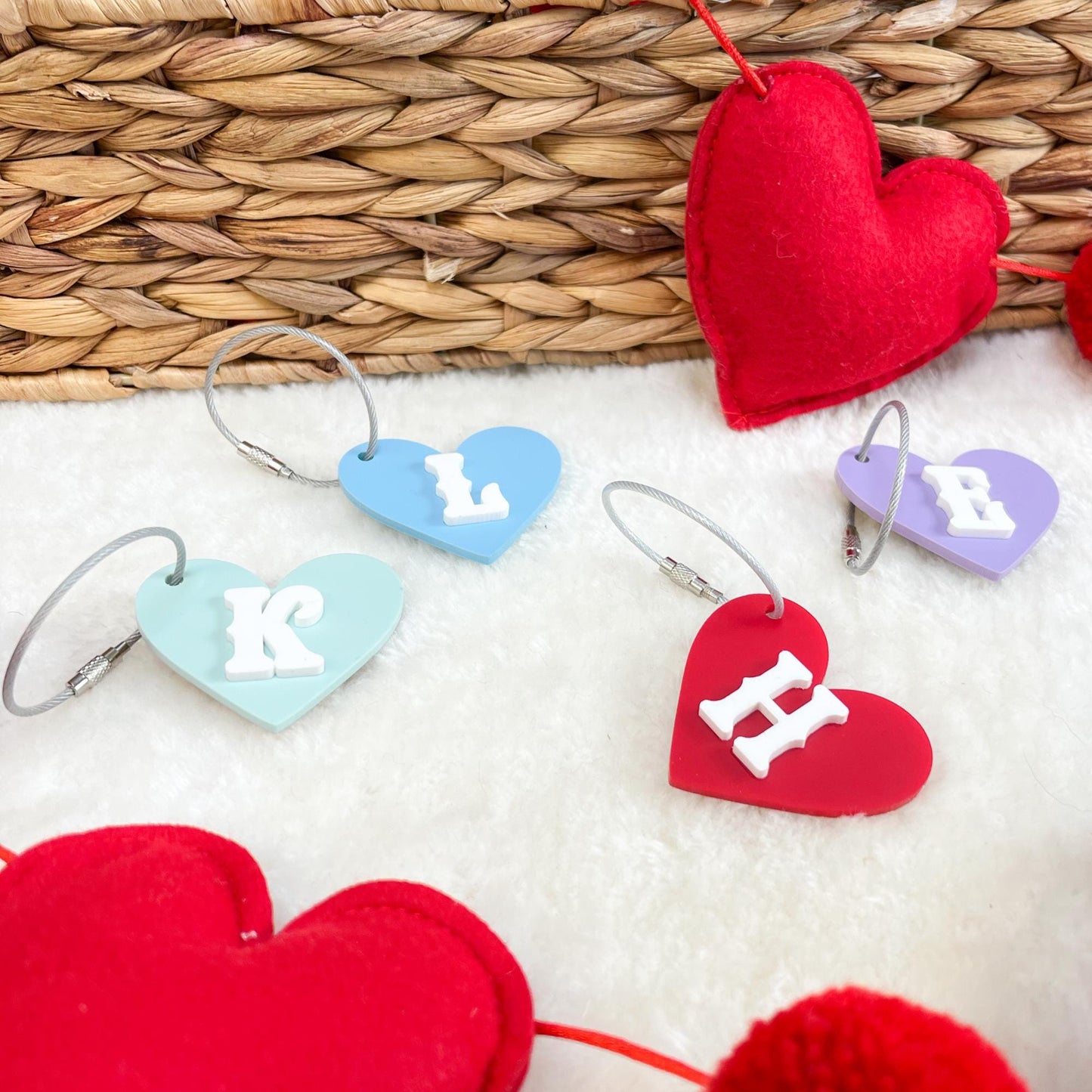 Mini Heart Acrylic Bag Tag - Personalized Heart Keychain - Custom Monogram - Valentine Gift - Cute Bag Accessory - Classroom Vday Gift
