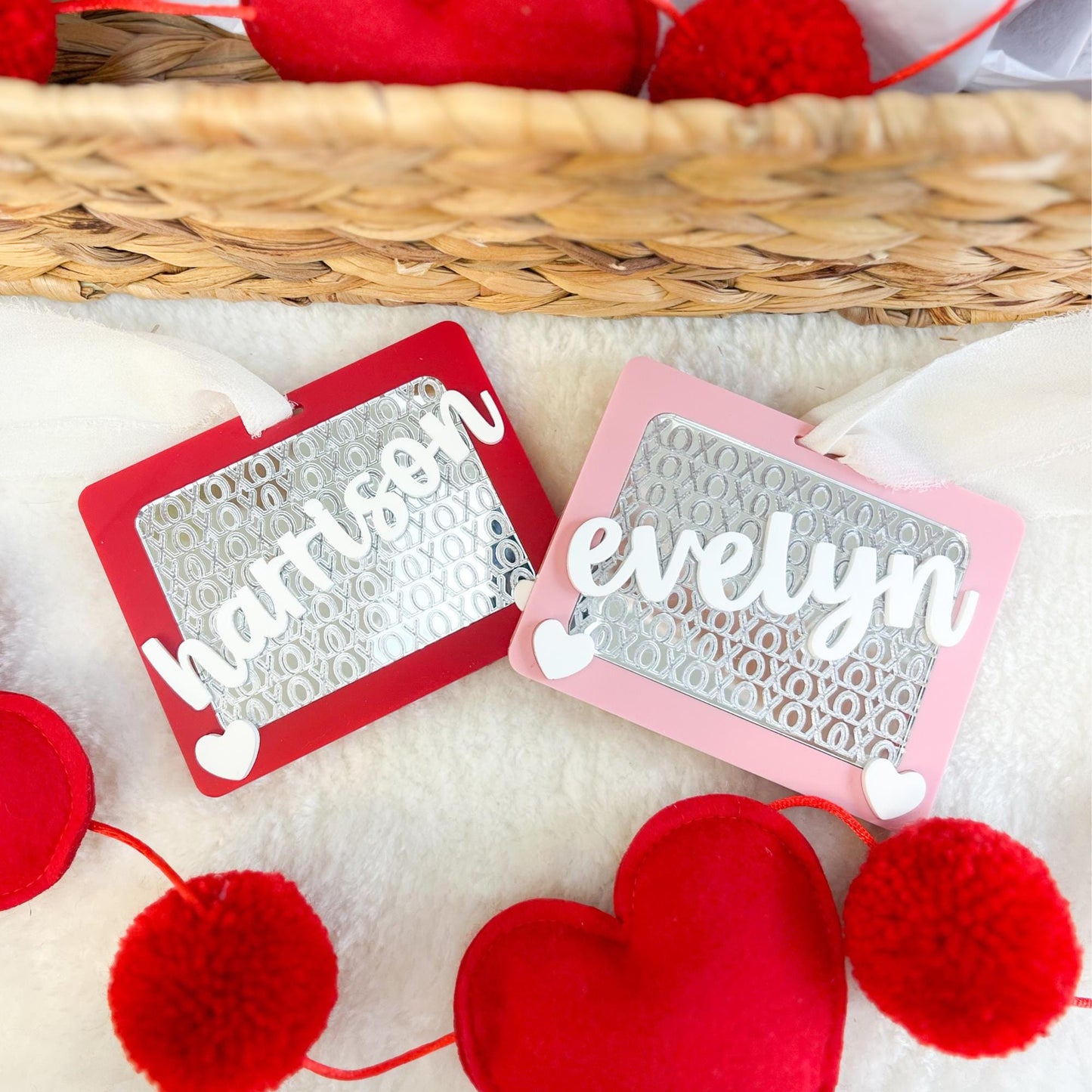 Personalized Acrylic Basket Tag - Retro Toy-Inspired Design - Valentine's Day - XOXO - Love Day