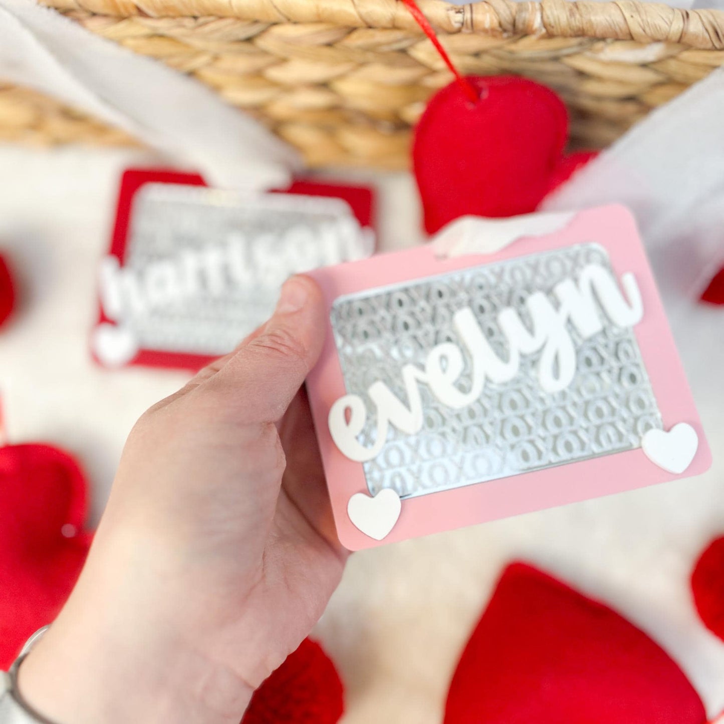 Personalized Acrylic Basket Tag - Retro Toy-Inspired Design - Valentine's Day - XOXO - Love Day
