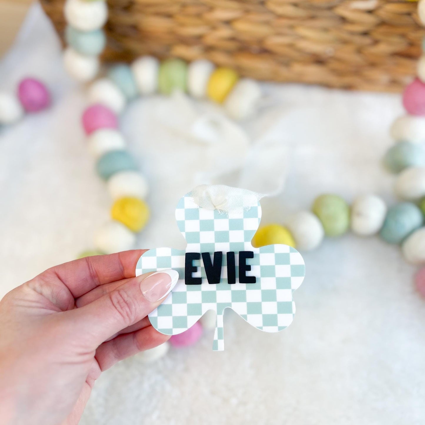 Personalized Retro Checkered Shamrock Bag Tag - 3D Acrylic Name - UV Printed - Lucky Clover Tag - St. Patrickās Day Gift