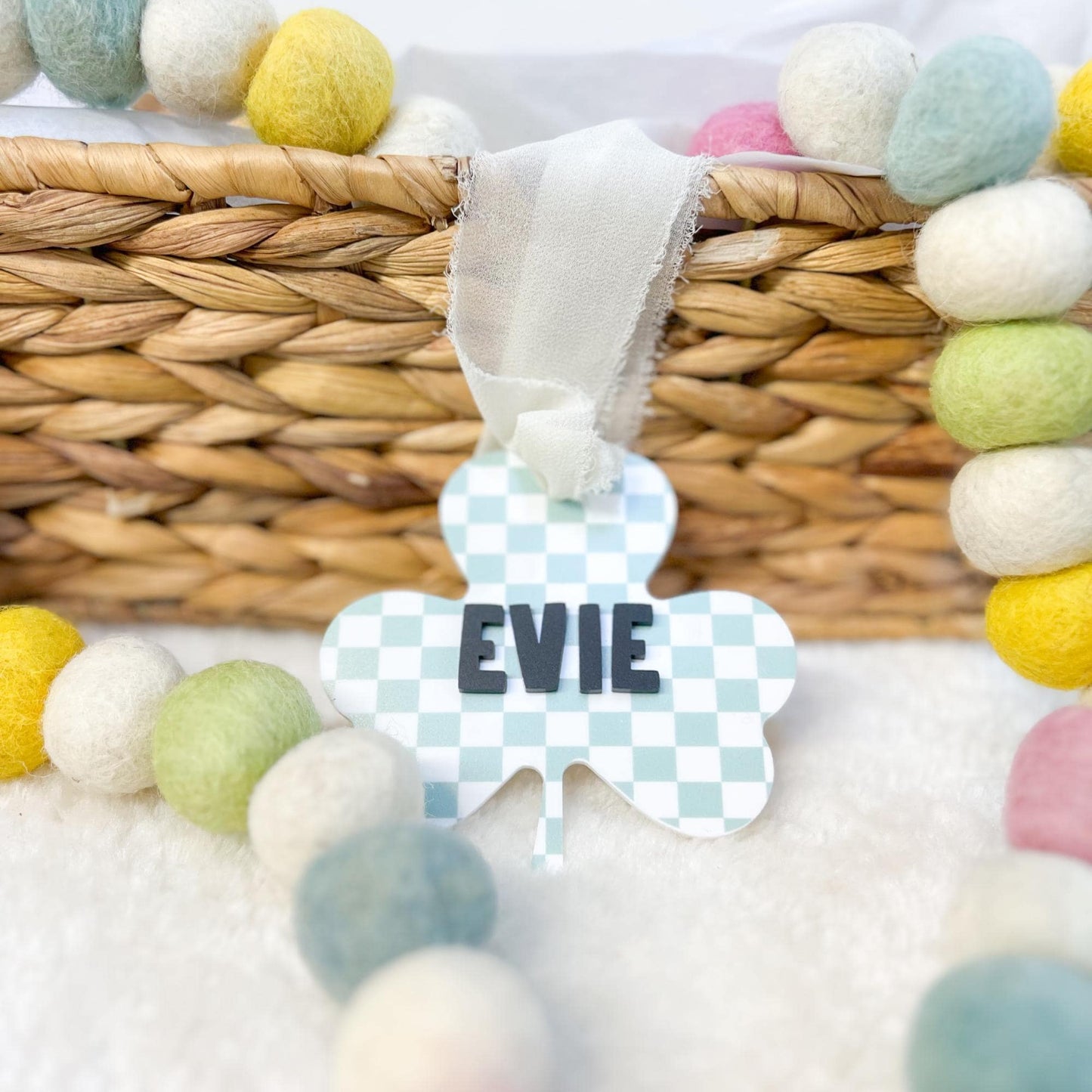 Personalized Retro Checkered Shamrock Bag Tag - 3D Acrylic Name - UV Printed - Lucky Clover Tag - St. Patrickās Day Gift