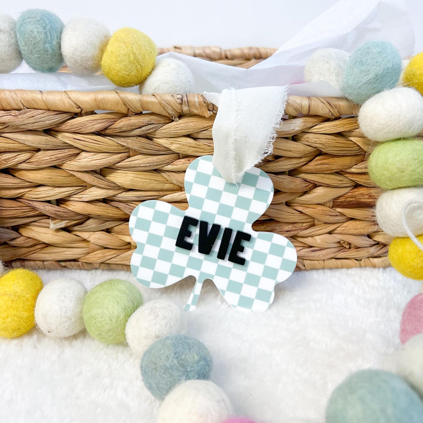 Personalized Retro Checkered Shamrock Bag Tag - 3D Acrylic Name - UV Printed - Lucky Clover Tag - St. Patrickās Day Gift