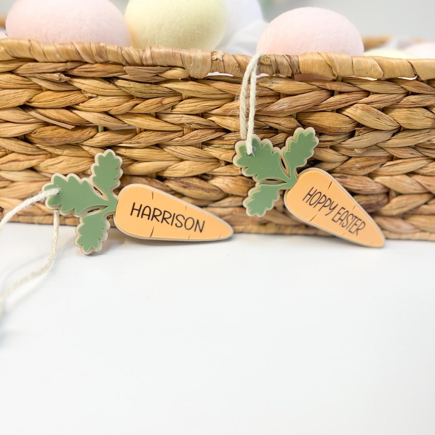 Acrylic and Wood Easter Basket Tags - Personalized Carrot - Easter Decor - Gift Tag - Easter Ornament - Bunny Basket