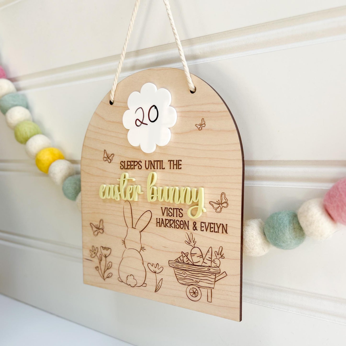 Easter Countdown Sign – Maple Wood Hanging Sign - Sleeps Until Easter - Custom Easter Decor