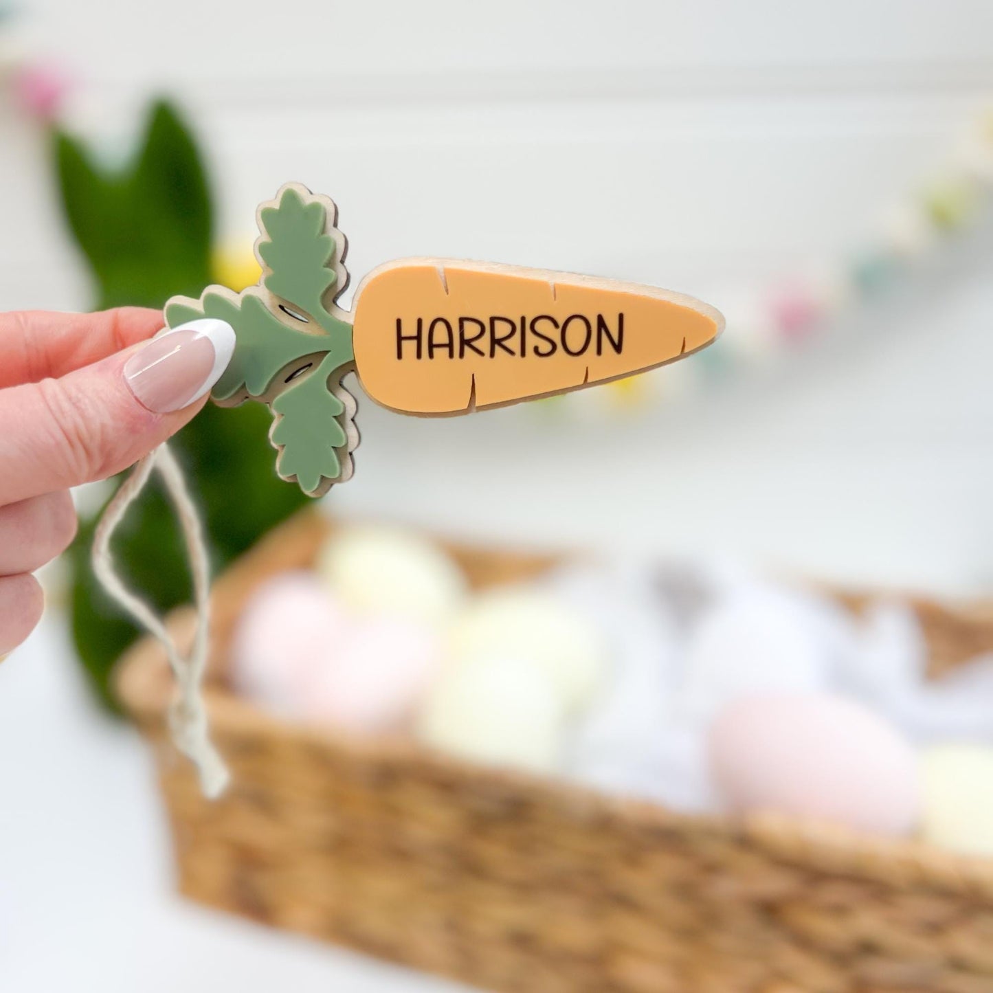 Acrylic and Wood Easter Basket Tags - Personalized Carrot - Easter Decor - Gift Tag - Easter Ornament - Bunny Basket