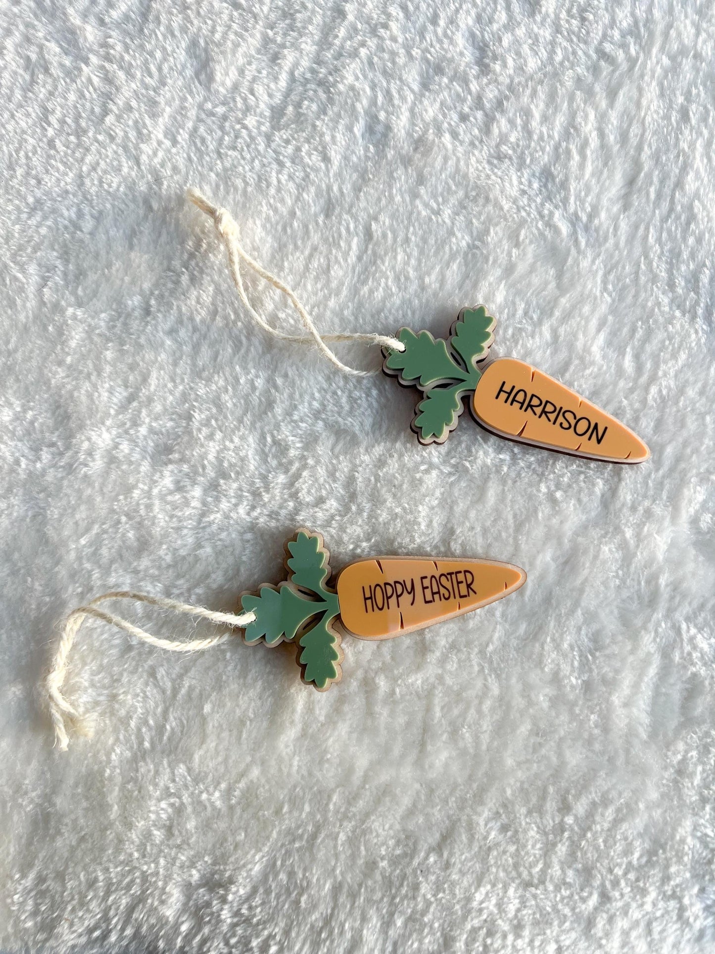 Acrylic and Wood Easter Basket Tags - Personalized Carrot - Easter Decor - Gift Tag - Easter Ornament - Bunny Basket